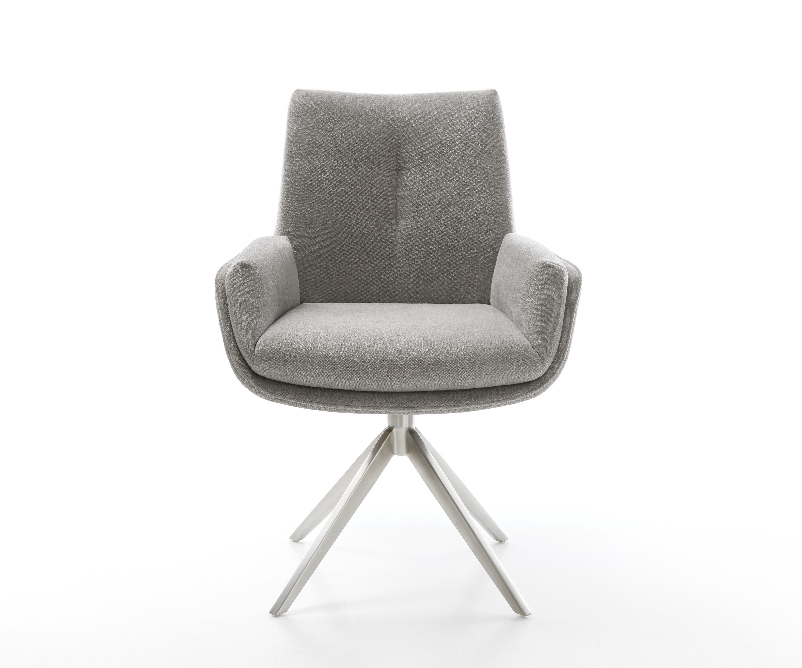 Jedálenská stolička Clea-Flex štruktúrovaná látka mäkký sivá krížová podstava široká nerezová oceľ 360° otočný hojdacia funkcia - Image 2