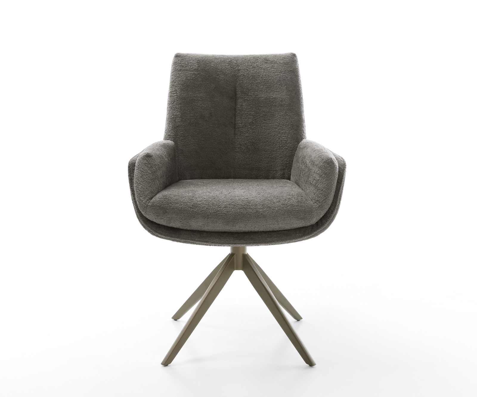 Jedálenská stolička Clea-Flex bouclé mäkký tmavobéžová krížová podstava široká titánová farba 360° otočný hojdacia funkcia - Image 2