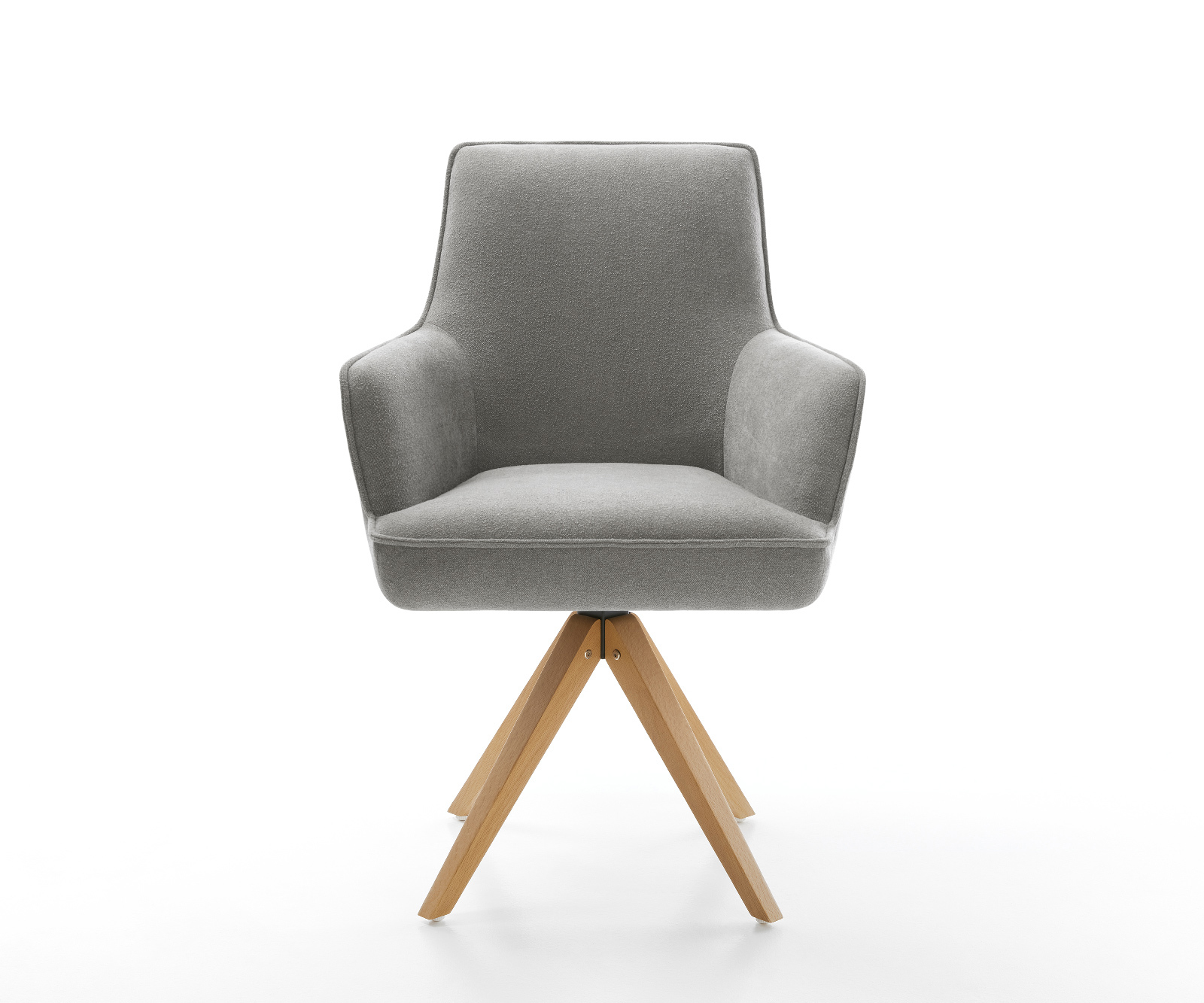 Jedálenská stolička Heira-Flex s opierkami texturovaná látka mäkký sivá drevená podstava hranatá prírodná 180° otočný vrecková pružina - Image 2