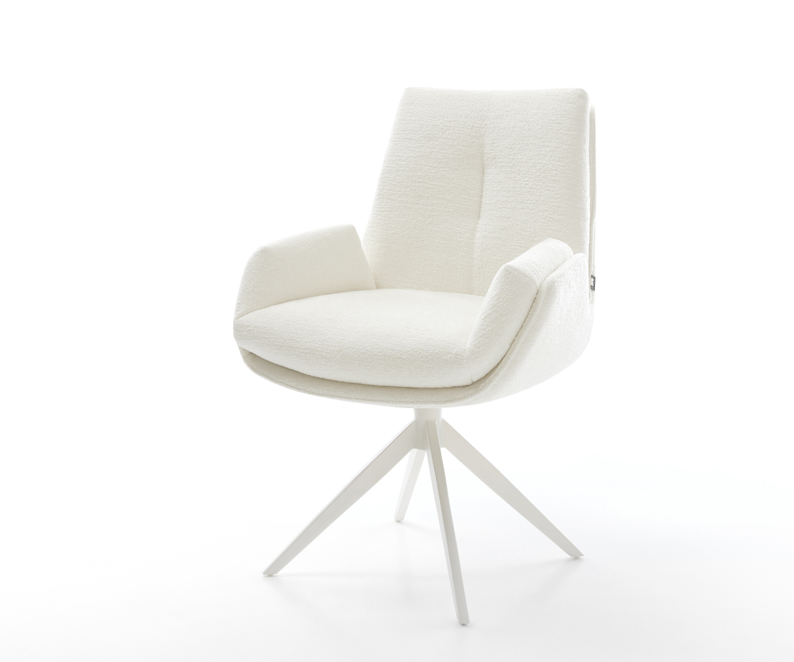 Jedálenská stolička Clea-Flex bouclé mäkký béžová krížová podstava široká biela 360° otočná s hojdacou funkciou