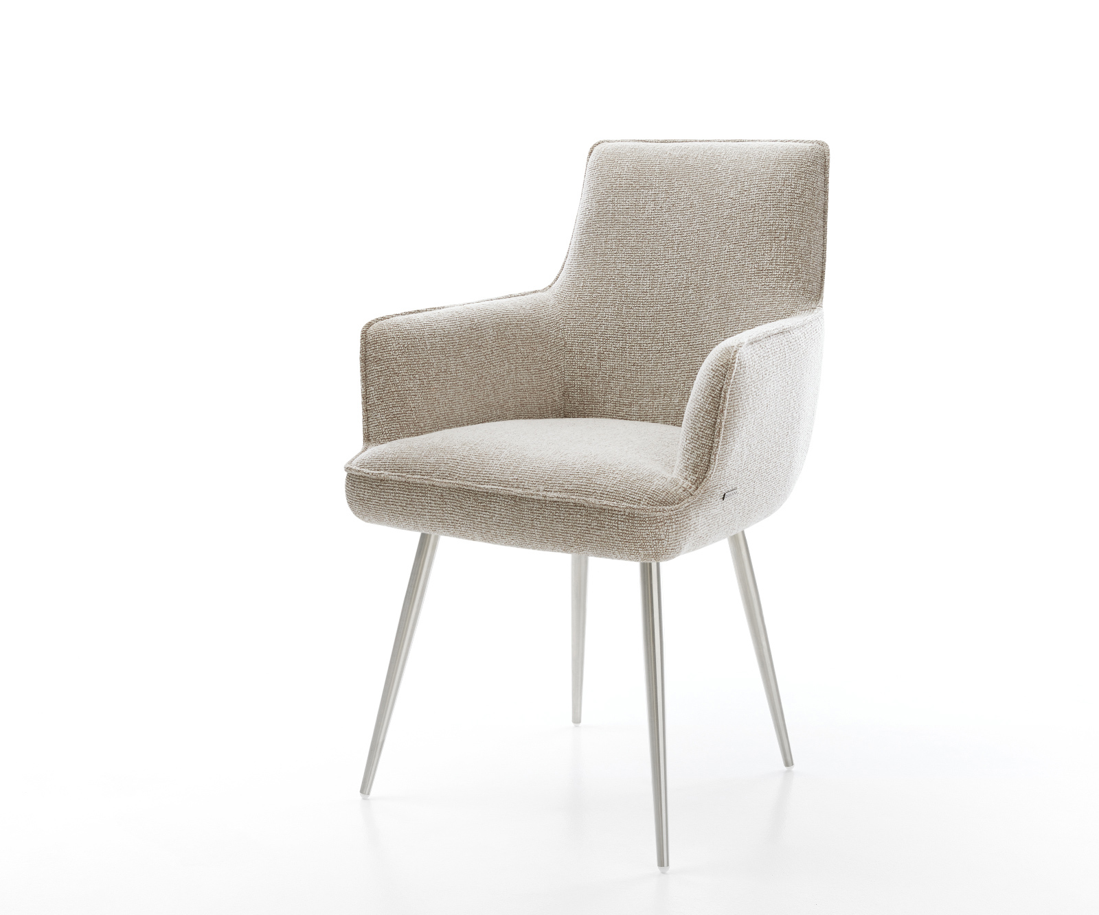 Jedálenská stolička Heira-Flex s opierkami tkanina mäkký béžová 4-nohá zúžená nerezová oceľ vrecková pružina