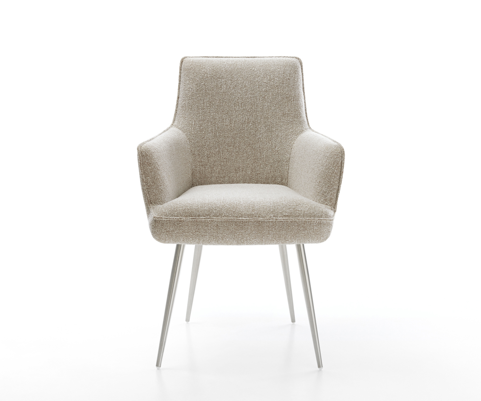 Jedálenská stolička Heira-Flex s opierkami tkanina mäkký béžová 4-nohá zúžená nerezová oceľ vrecková pružina - Image 2