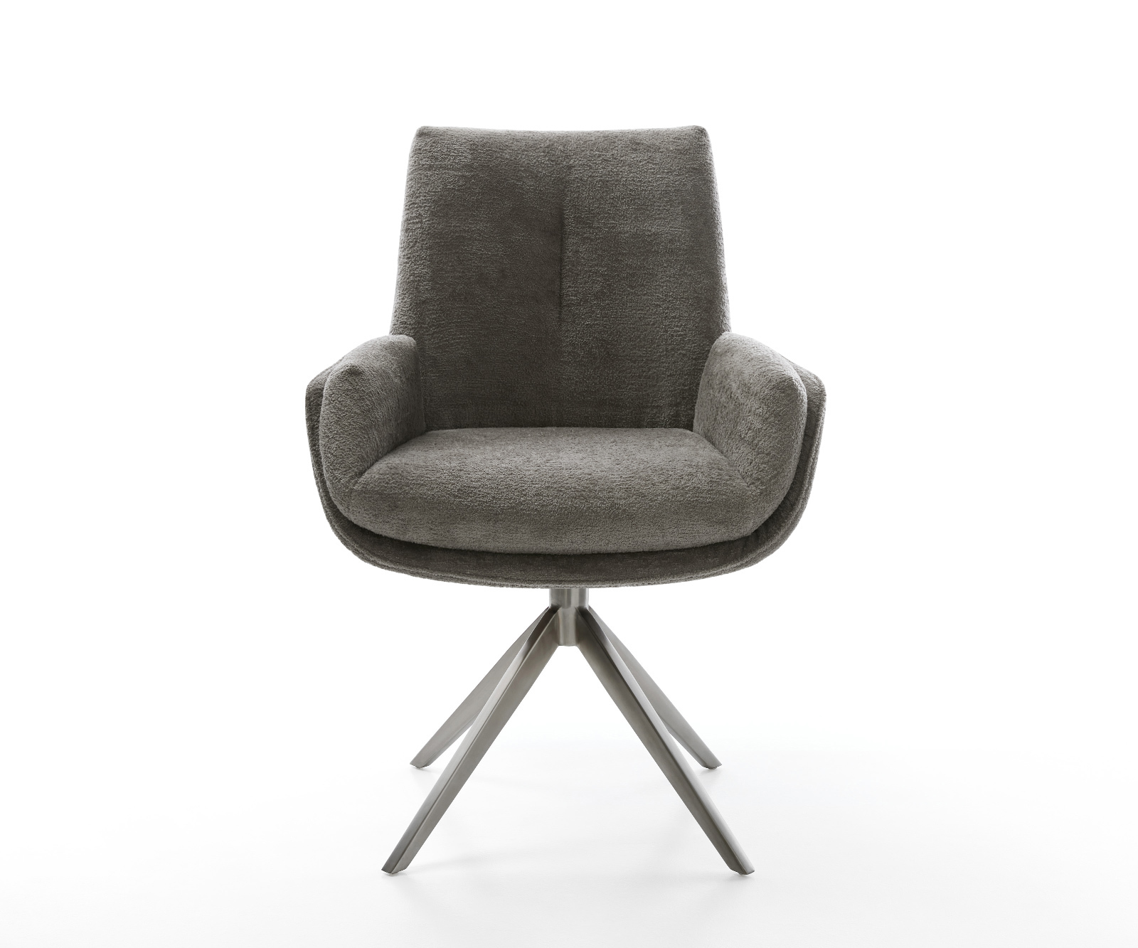 Jedálenská stolička Clea-Flex bouclé mäkký tmavobéžová krížová podstava široká grafitová 360° otočná hojdacia funkcia - Image 2