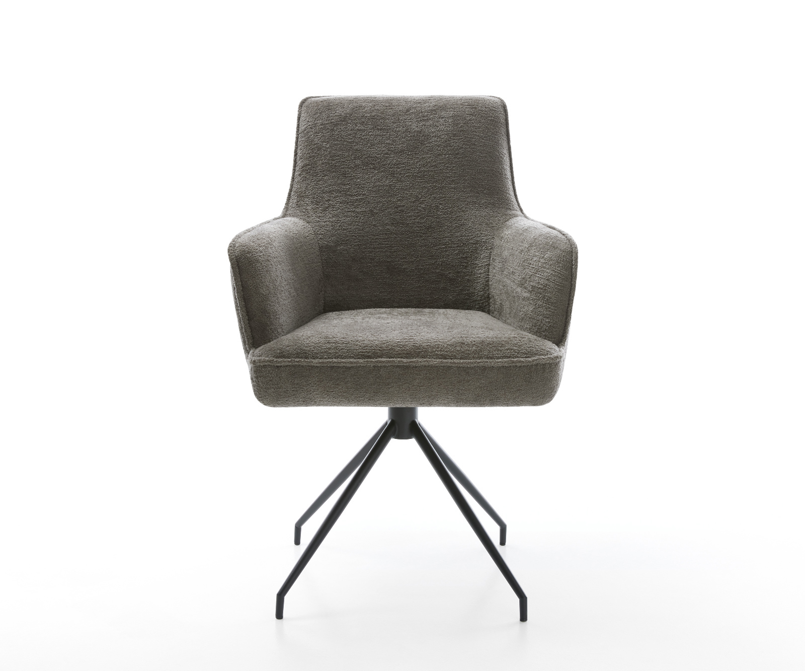 Jedálenská stolička Heira-Flex s opierkami bouclé mäkký tmavobéžová krížová podstava zúžená čierna vrecková pružina - Image 2