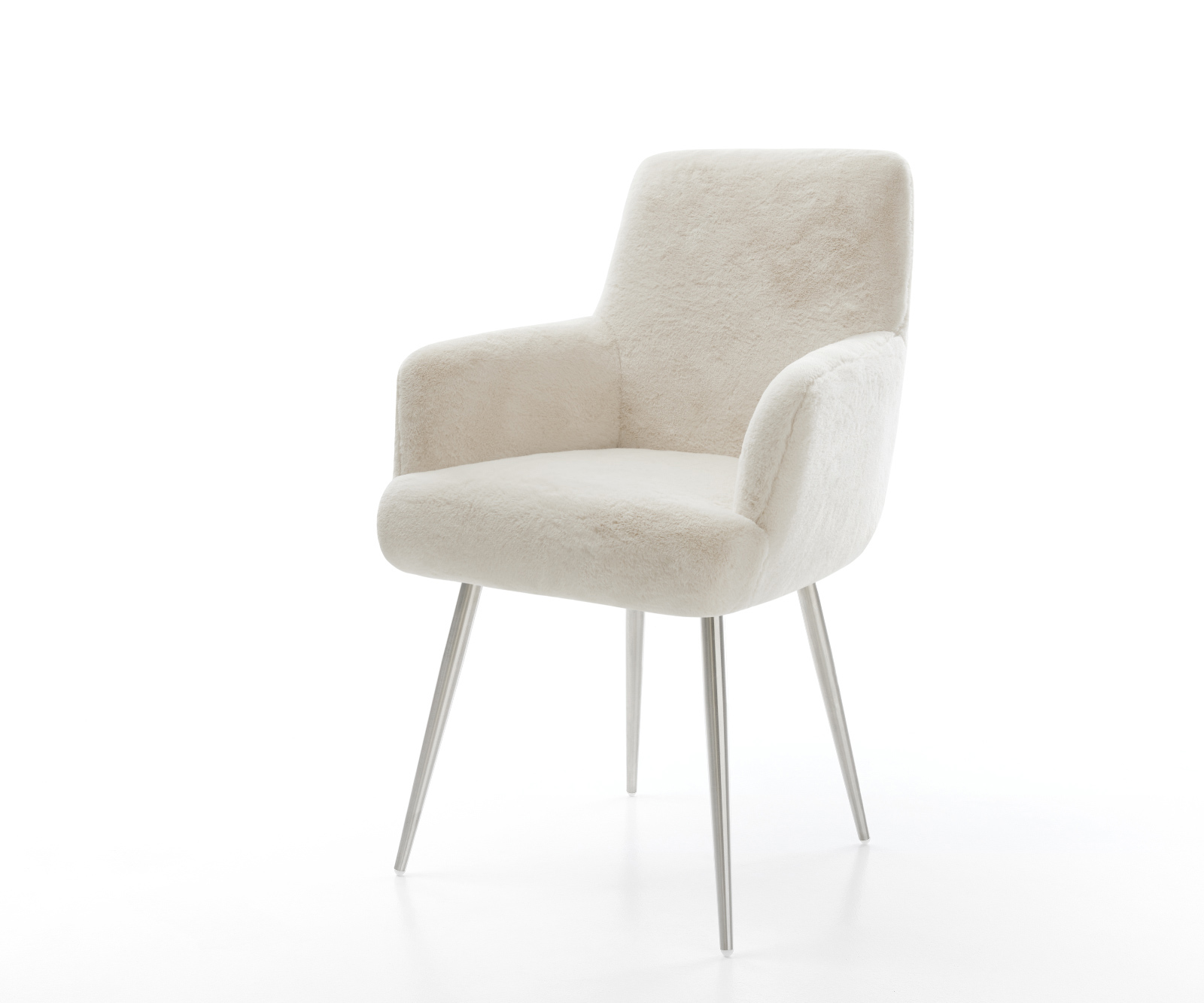 Jedálenská stolička Heira-Flex s opierkami plyšový manšester krémovo biela 4-nohá zúžená nerezová oceľ vrecková pružina