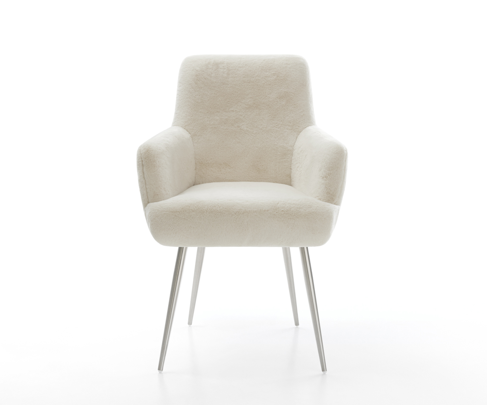 Jedálenská stolička Heira-Flex s opierkami plyšový manšester krémovo biela 4-nohá zúžená nerezová oceľ vrecková pružina - Image 2