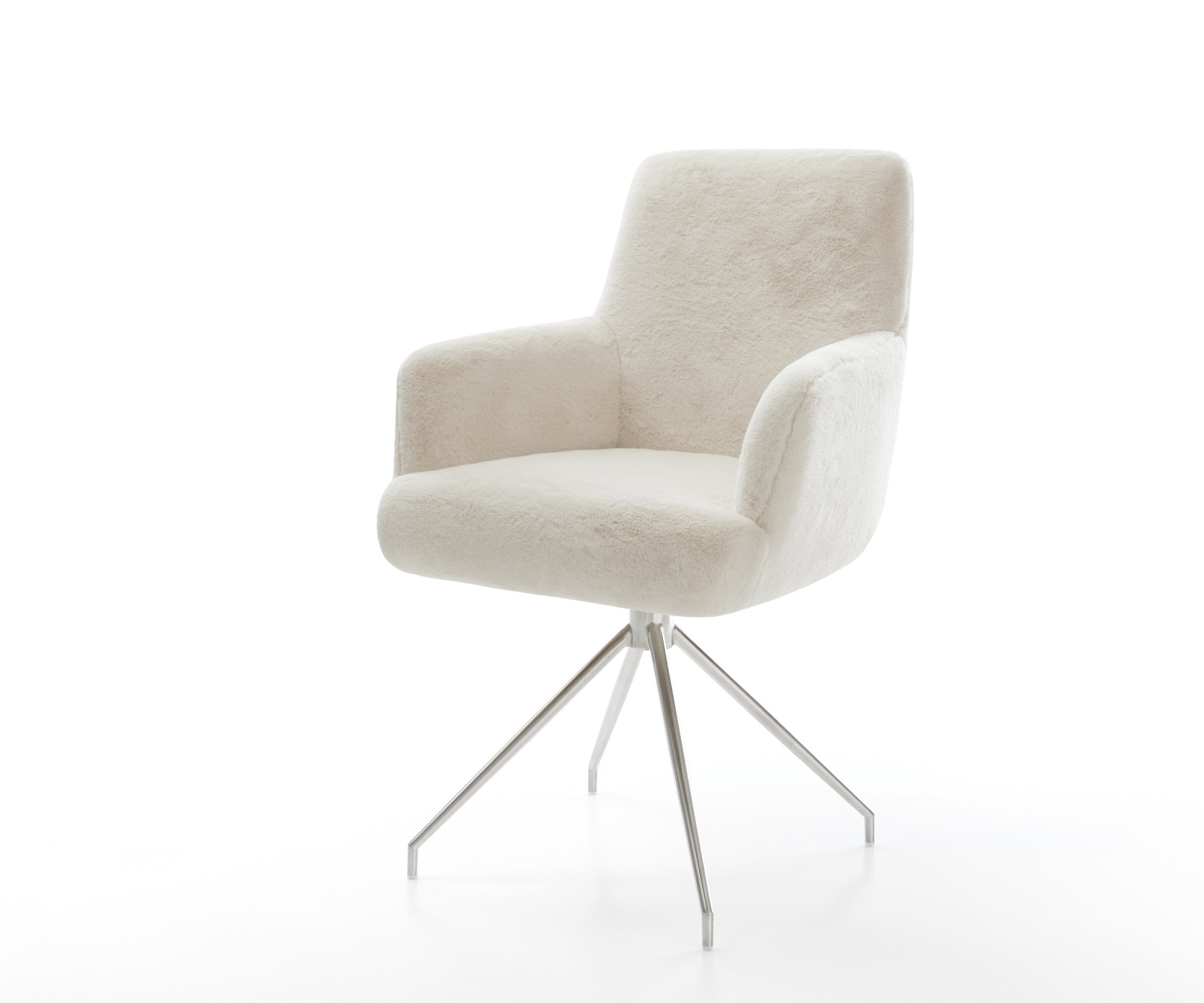 Jedálenská stolička Heira-Flex s opierkami plyšový manšester krémovo biela krížová podstava zúžená nerezová oceľ vrecková pružina