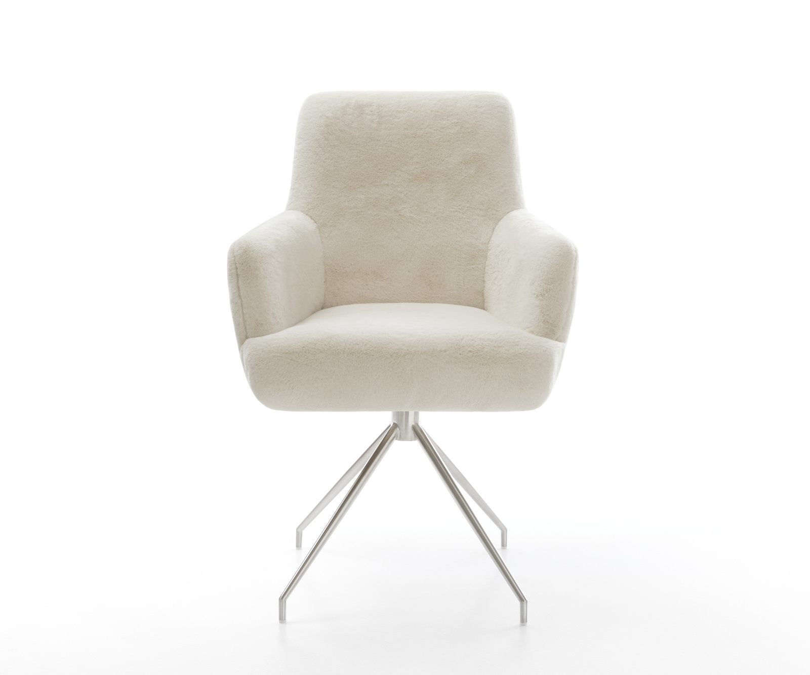 Jedálenská stolička Heira-Flex s opierkami plyšový manšester krémovo biela krížová podstava zúžená nerezová oceľ vrecková pružina - Image 2