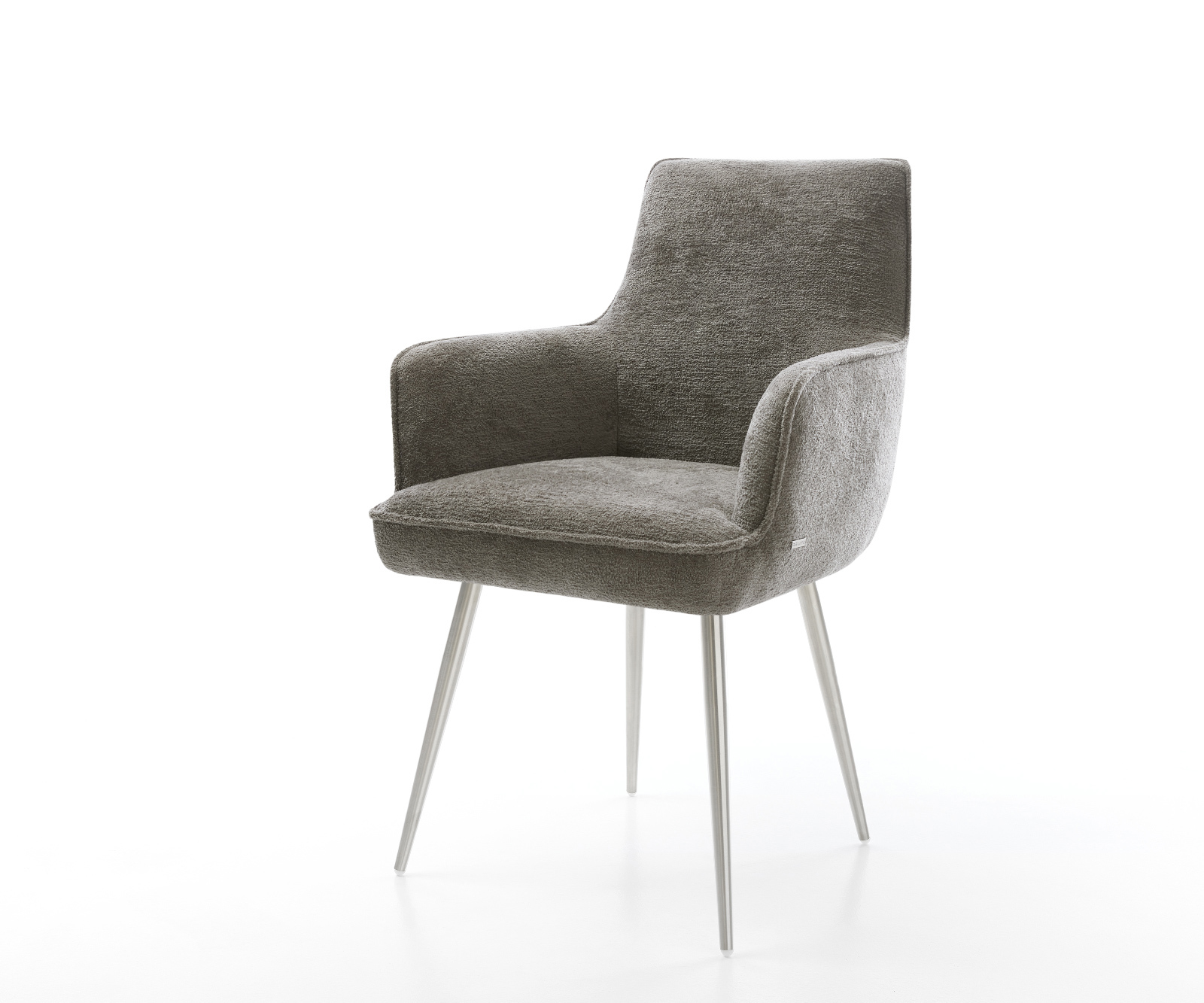 Jedálenská stolička Heira-Flex s opierkami bouclé mäkký tmavobéžová 4-nohá zúžená nerezová oceľ vrecková pružina