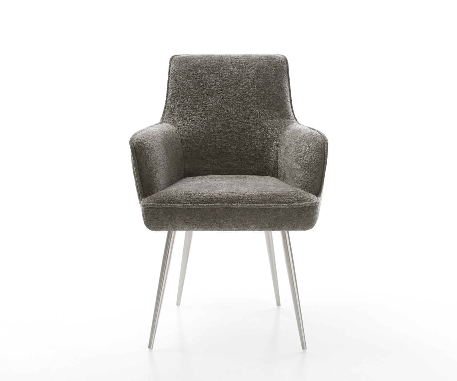 Jedálenská stolička Heira-Flex s opierkami bouclé mäkký tmavobéžová 4-nohá zúžená nerezová oceľ vrecková pružina - Image 2