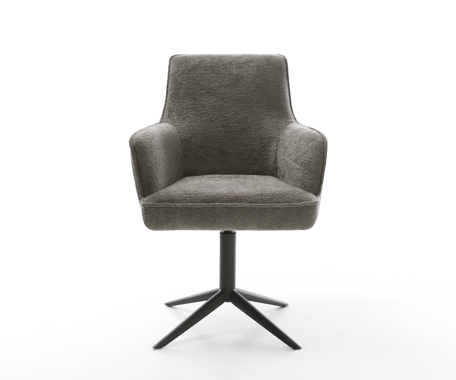 Jedálenská stolička Heira-Flex s opierkami bouclé mäkký tmavobéžová podstava čierna 360° otočný hojdacia funkcia vrecková pružina - Image 2