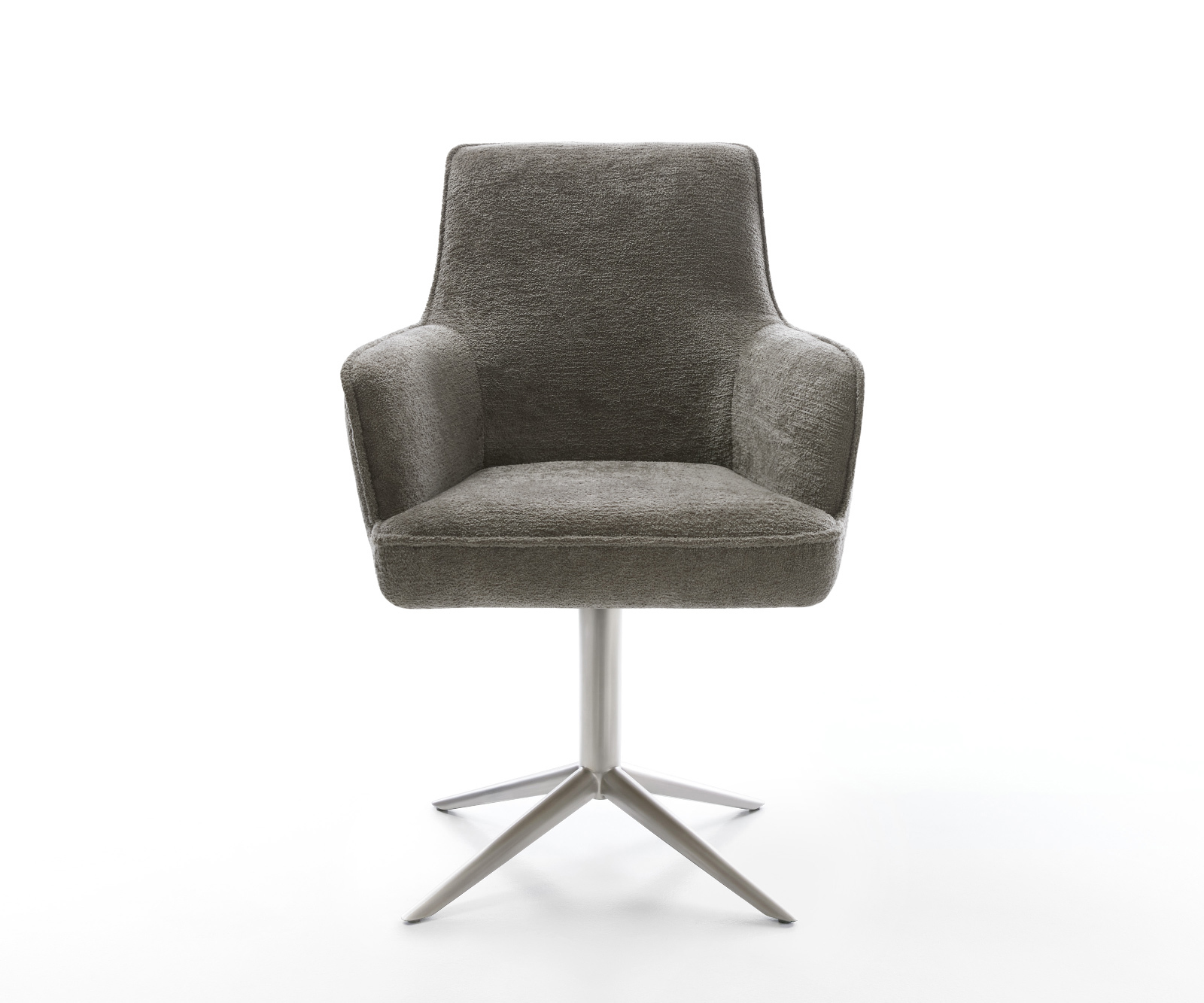 Jedálenská stolička Heira-Flex s opierkami bouclé mäkký tmavobéžová kovová podstava nerezová oceľ 360° otočný hojdacia funkcia vrecková pružina - Image 2