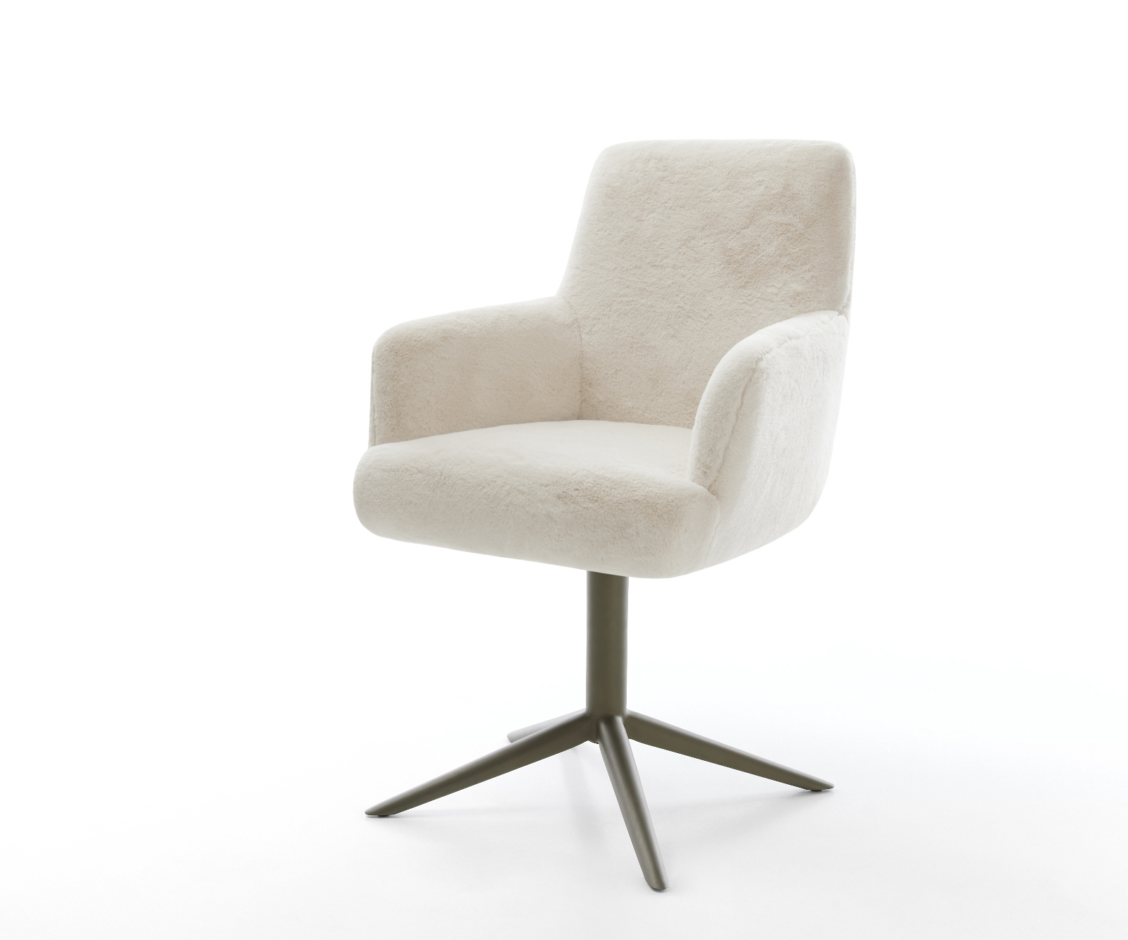 Jedálenská stolička Heira-Flex s opierkami plyšový manšester krémovo biela krížová podstava titánová farba 360° otočný kolískacia funkcia vrecková pružina