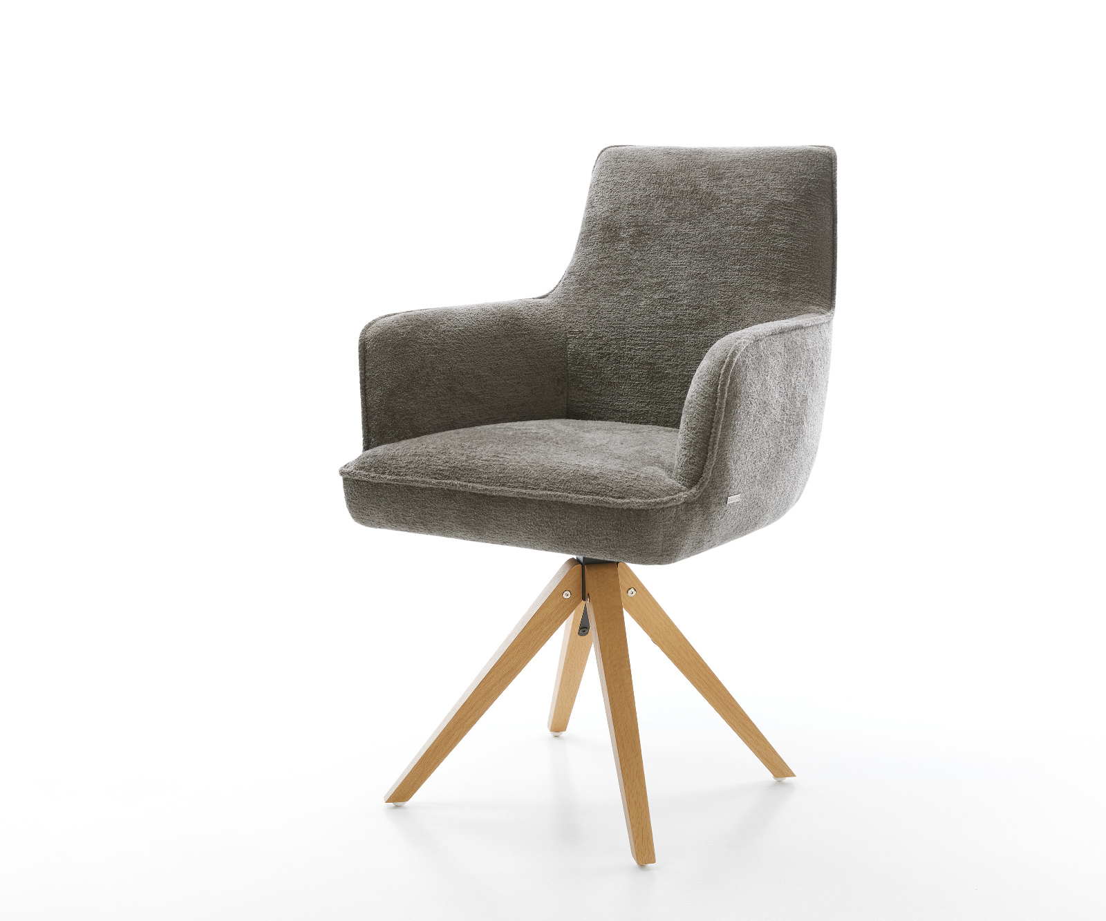 Jedálenská stolička Heira-Flex s opierkami bouclé mäkký tmavobéžová drevená podstava hranatá prírodná 180° otočný vrecková pružina