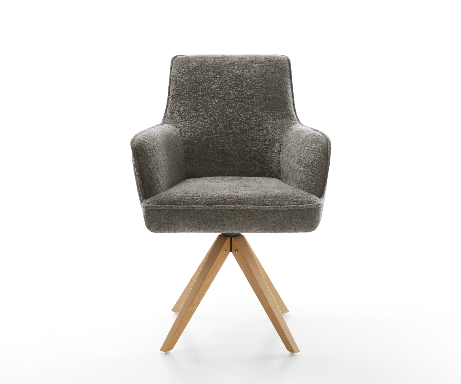 Jedálenská stolička Heira-Flex s opierkami bouclé mäkký tmavobéžová drevená podstava hranatá prírodná 180° otočný vrecková pružina - Image 2