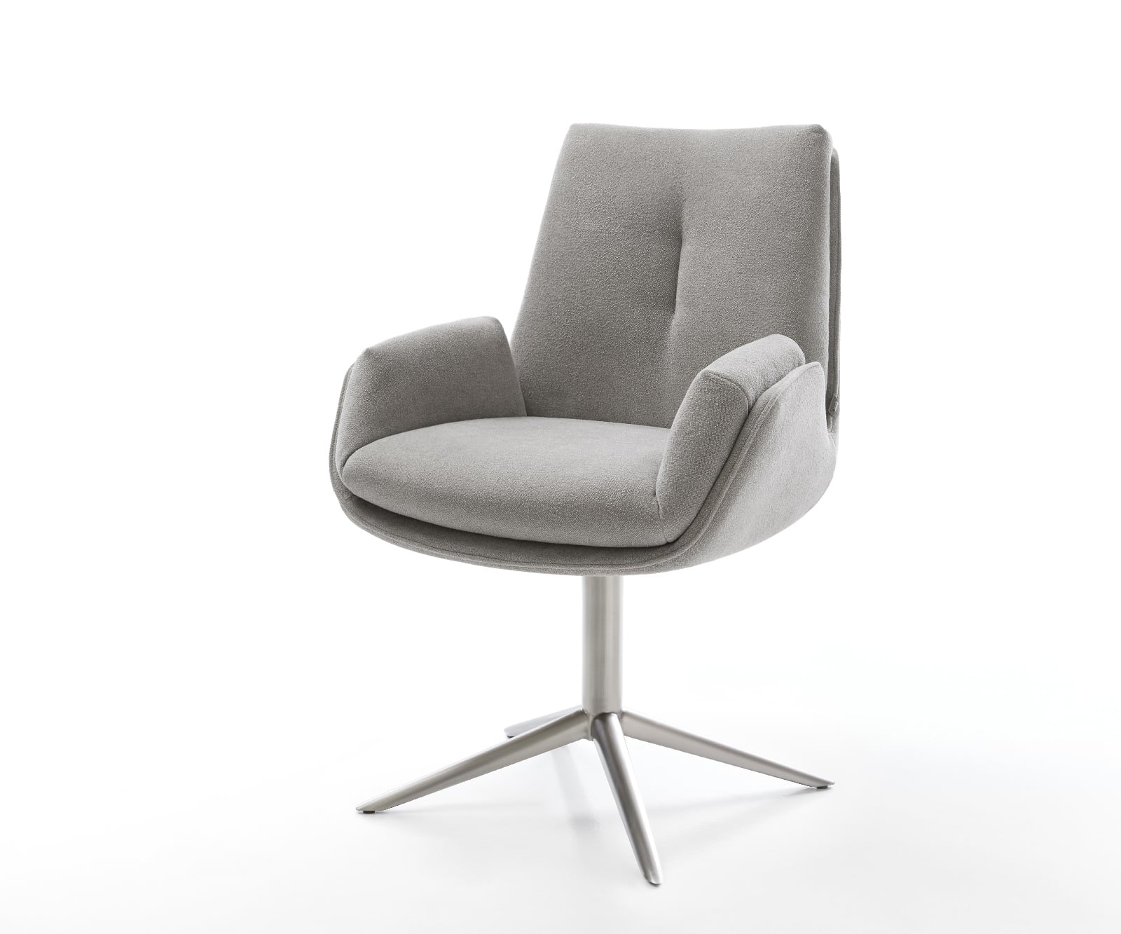 Jedálenská stolička Clea-Flex texturovaná látka mäkký sivá krížová podstava nerezová oceľ 360° otočný hojdacia funkcia