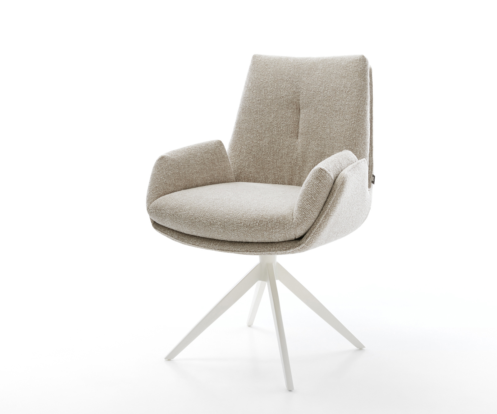 Jedálenská stolička Clea-Flex tkanina mäkká béžová krížová podstava široká biela otočný o 360° s hojdacou funkciou