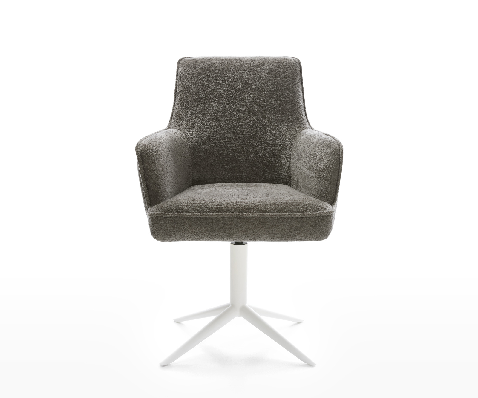 Jedálenská stolička Heira-Flex s opierkami bouclé mäkký tmavobéžová krížová podstava biela 360° otočný hojdacia funkcia vrecková pružina - Image 2