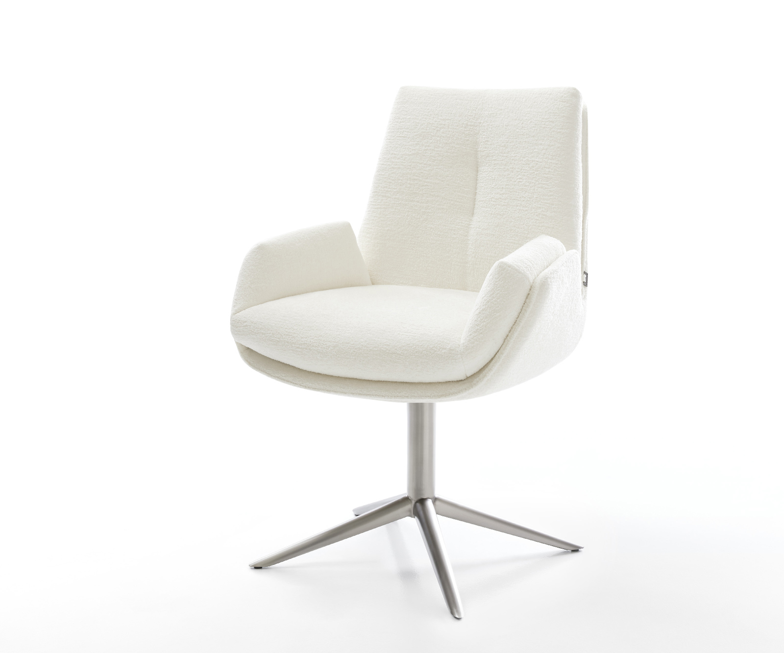 Jedálenská stolička Clea-Flex bouclé mäkký béžová podstava nerezová oceľ 360° otočný hojdacia funkcia