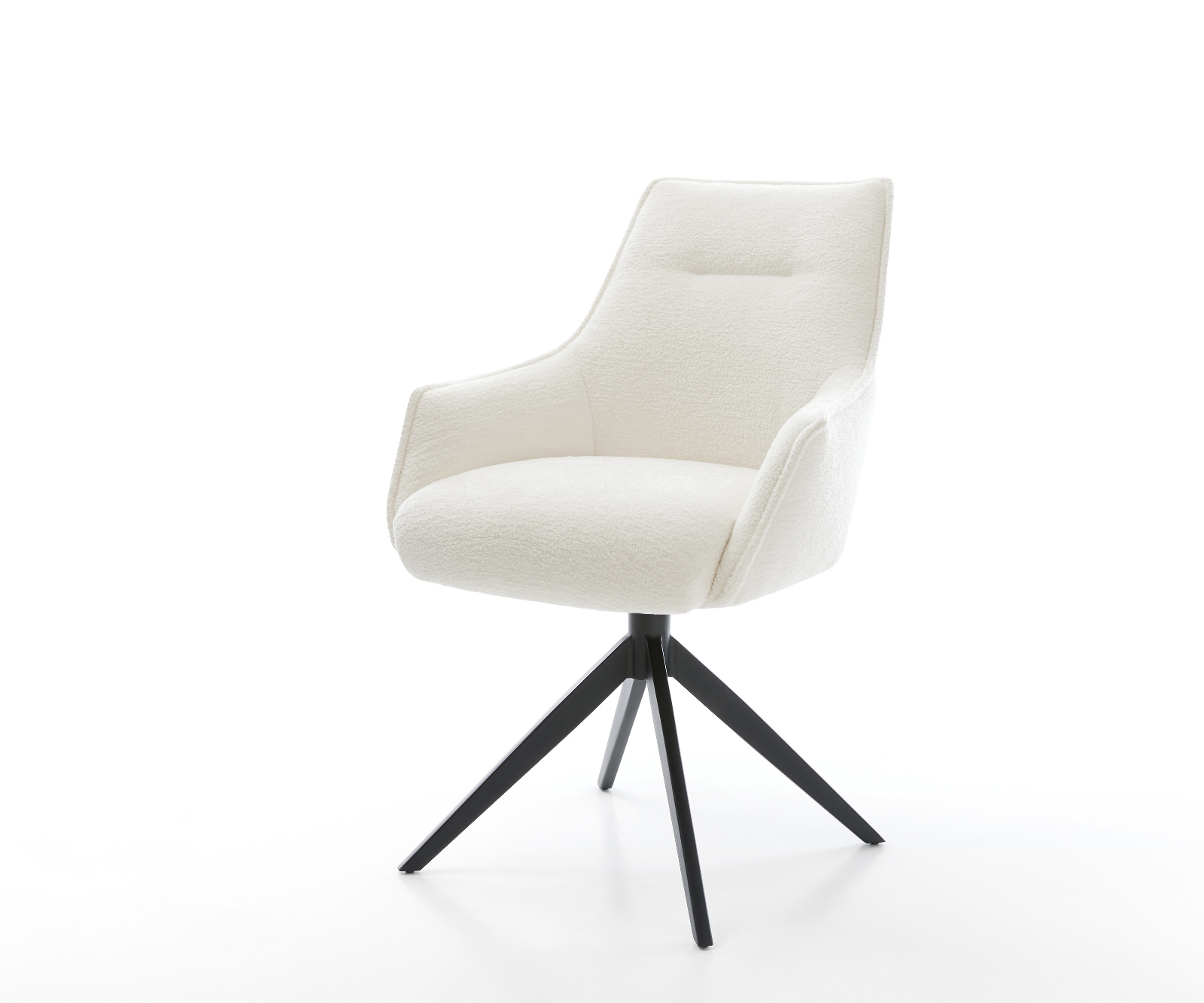 Jedálenská stolička Alja-Flex s opierkami bouclé mäkký béžová krížová podstava široká čierna 360° otočný hojdacia funkcia vrecková pružina