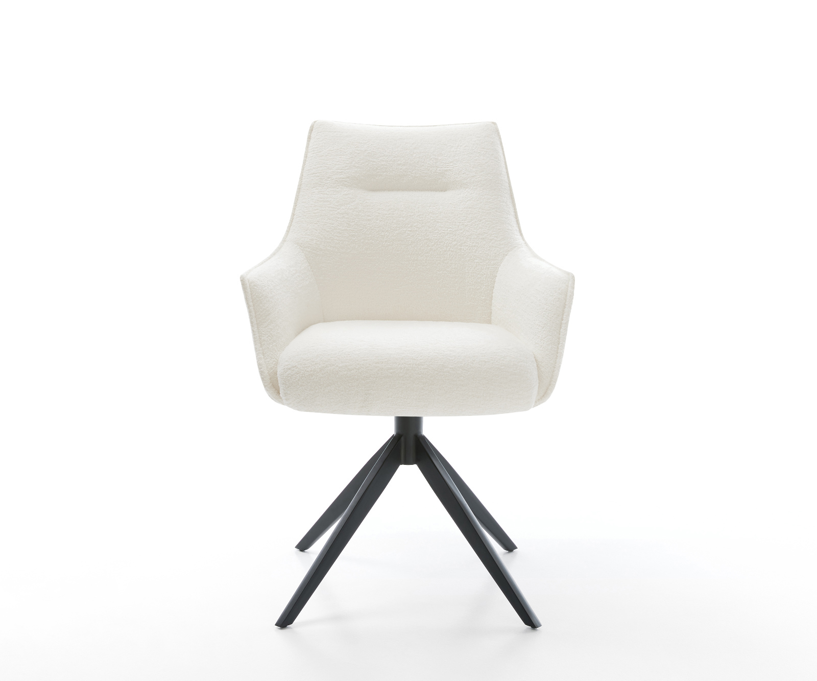 Jedálenská stolička Alja-Flex s opierkami bouclé mäkký béžová krížová podstava široká čierna 360° otočný hojdacia funkcia vrecková pružina - Image 2