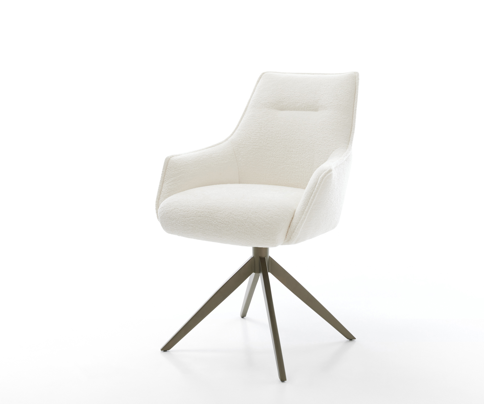 Jedálenská stolička Alja-Flex s opierkami bouclé mäkká béžová krížová podstava široká titánová farba 360° otočný hojdacia funkcia vrecková pružina