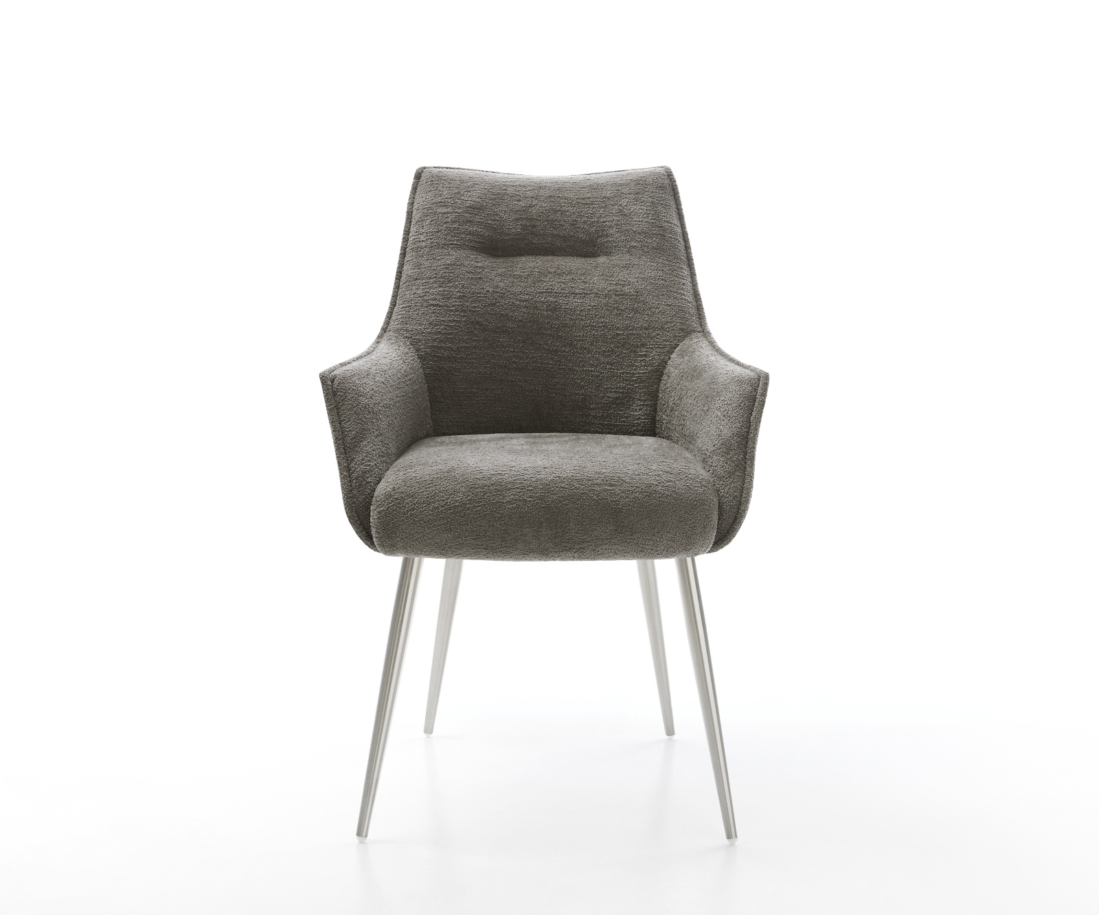 Jedálenská stolička Alja-Flex s opierkami bouclé mäkký tmavobéžová 4-nohá zúžená nerezová oceľ vrecková pružina - Image 2