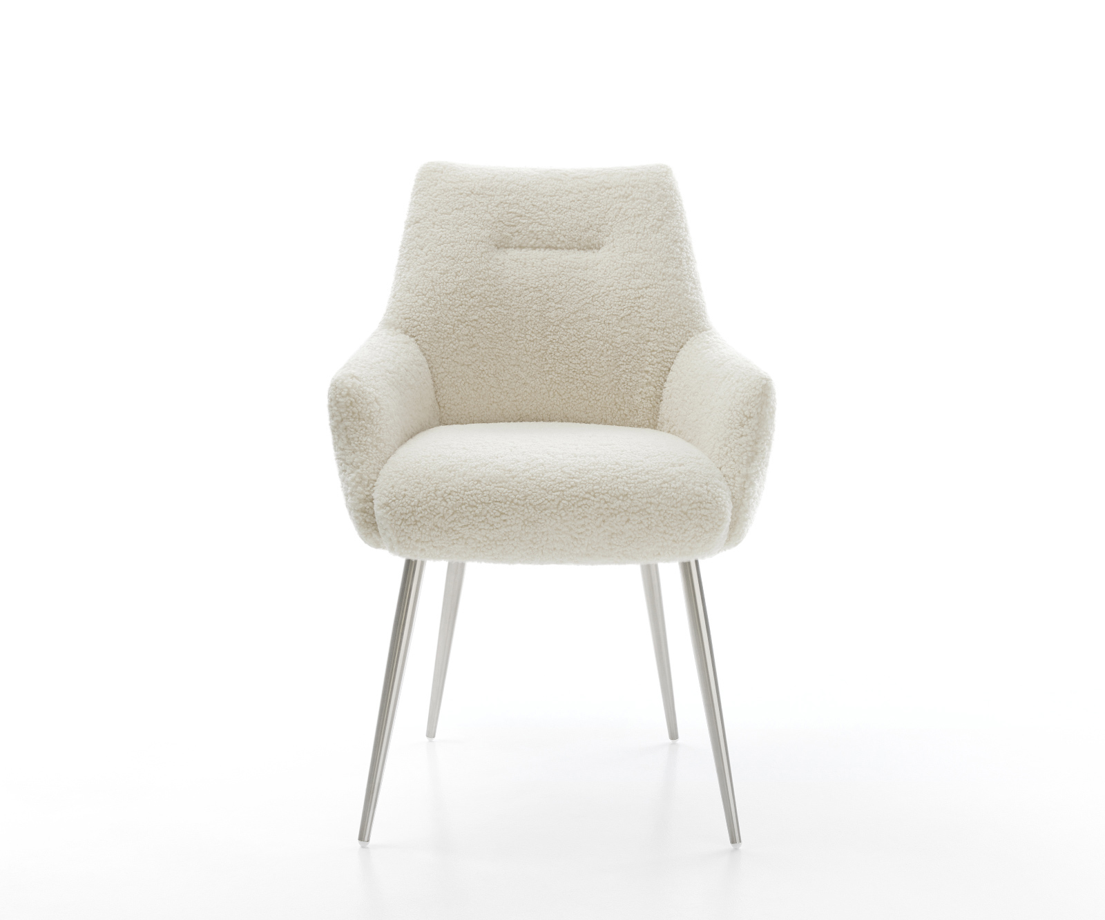 Jedálenská stolička Alja-Flex s opierkami teddy látka béžová 4-nohá zúžená nerezová oceľ vrecková pružina - Image 2