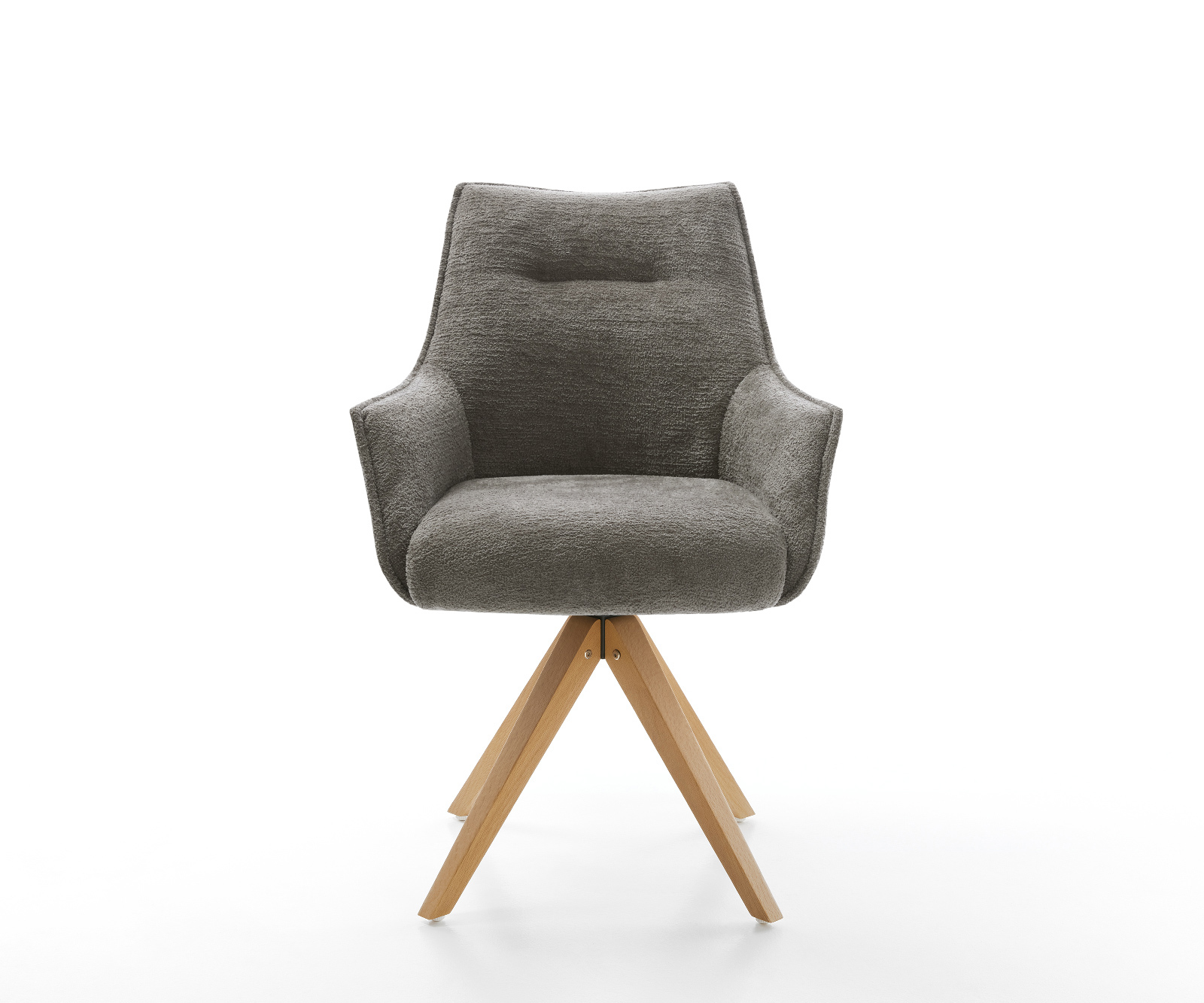 Jedálenská stolička Alja-Flex s opierkami bouclé mäkký tmavobéžová drevená podstava hranatá prírodná 180° otočný vrecková pružina - Image 2