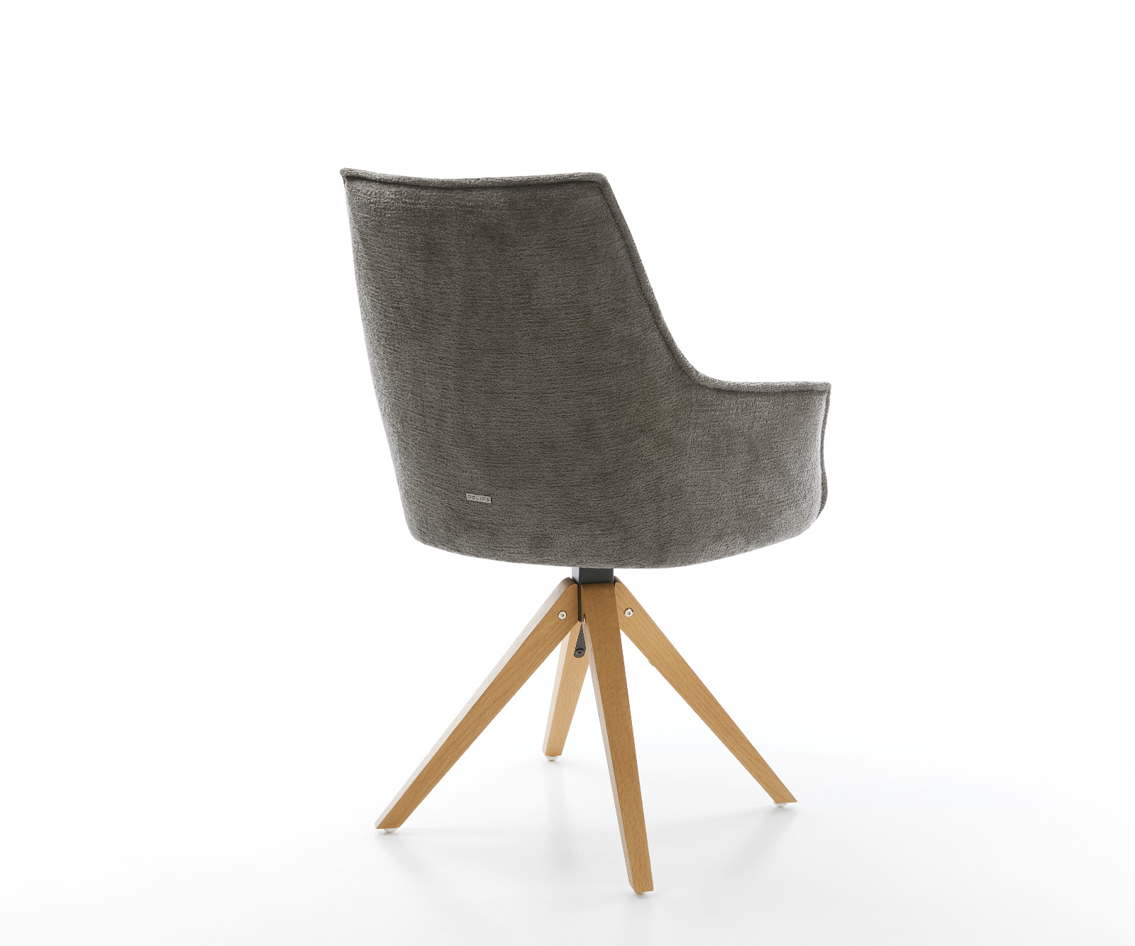 Jedálenská stolička Alja-Flex s opierkami bouclé mäkký tmavobéžová drevená podstava hranatá prírodná 180° otočný vrecková pružina - Image 5