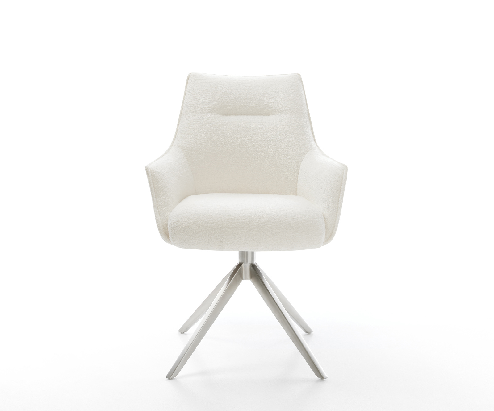 Jedálenská stolička Alja-Flex s opierkami bouclé mäkká béžová krížová podstava široká nerezová oceľ otočný o 360° hojdacia funkcia vrecková pružina - Image 2