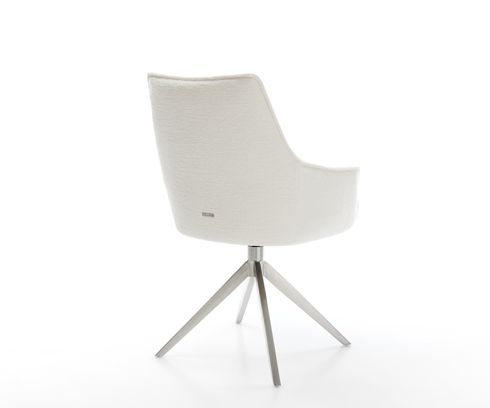 Jedálenská stolička Alja-Flex s opierkami bouclé mäkká béžová krížová podstava široká nerezová oceľ otočný o 360° hojdacia funkcia vrecková pružina - Image 5