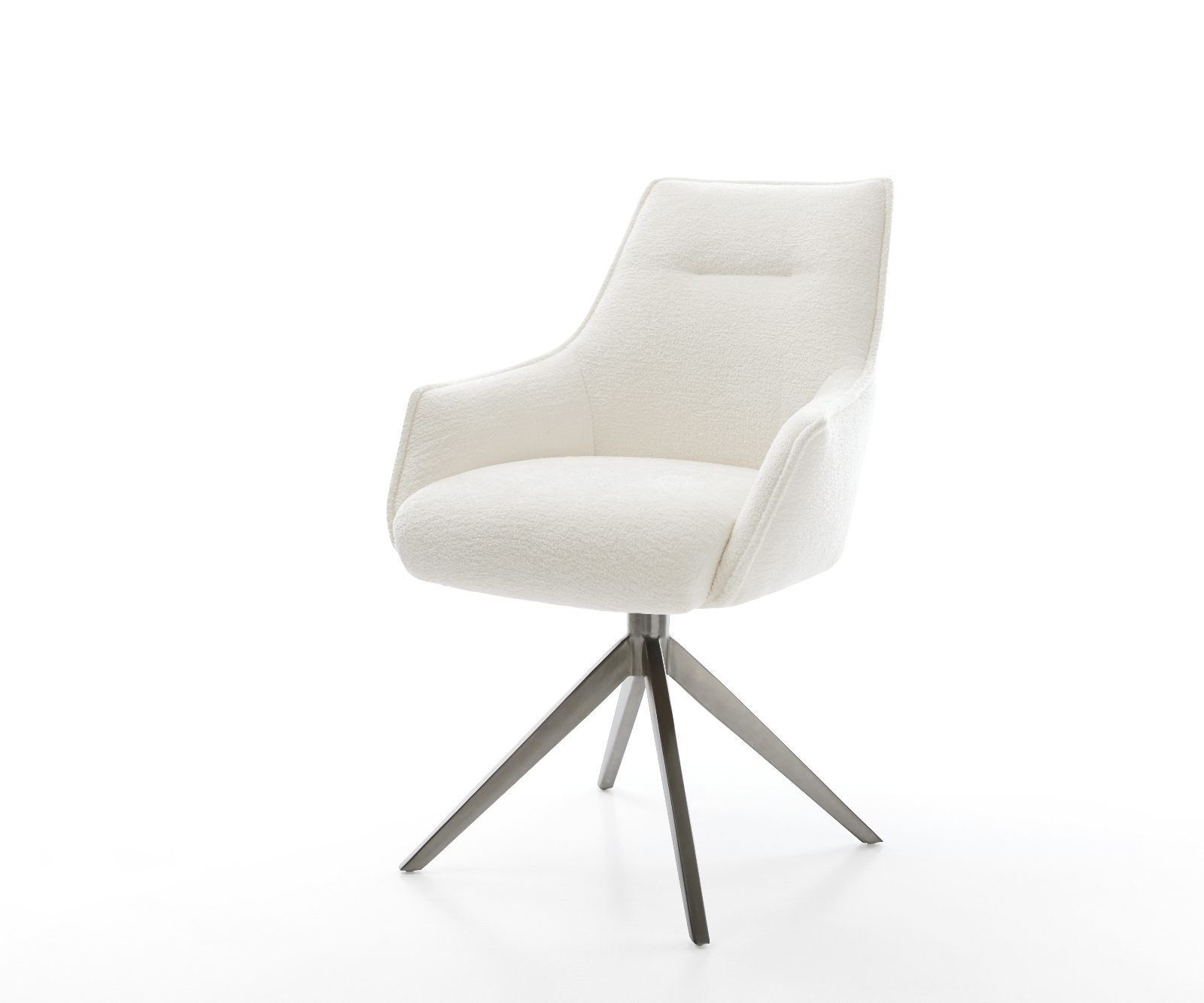 Jedálenská stolička Alja-Flex s opierkami bouclé mäkký béžová krížová podstava široká grafitová 360° otočná hojdacia funkcia vrecková pružina