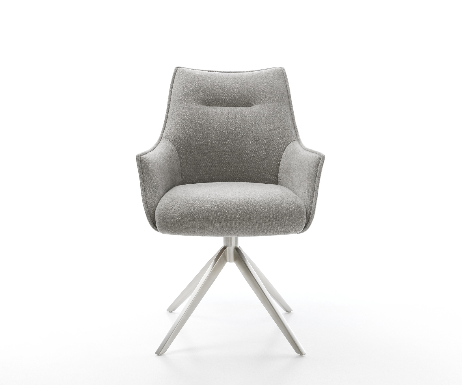 Jedálenská stolička Alja-Flex s opierkami texturovaná látka mäkká sivá krížová podstava široká nerezová oceľ otočný 360° hojdacia funkcia vrecková pružina - Image 2