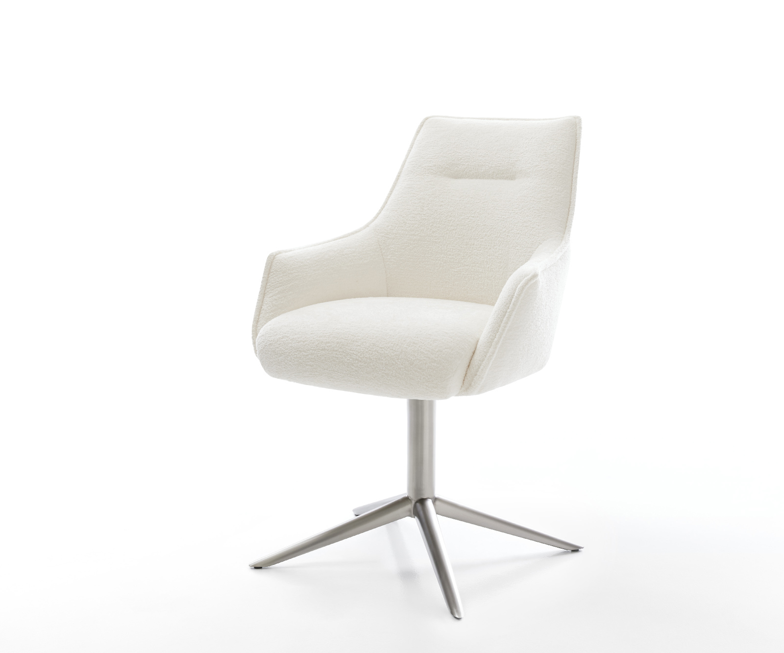 Jedálenská stolička Alja-Flex s opierkami bouclé mäkký béžová krížová podstava nerezová oceľ 360° otočný hojdacia funkcia vrecková pružina