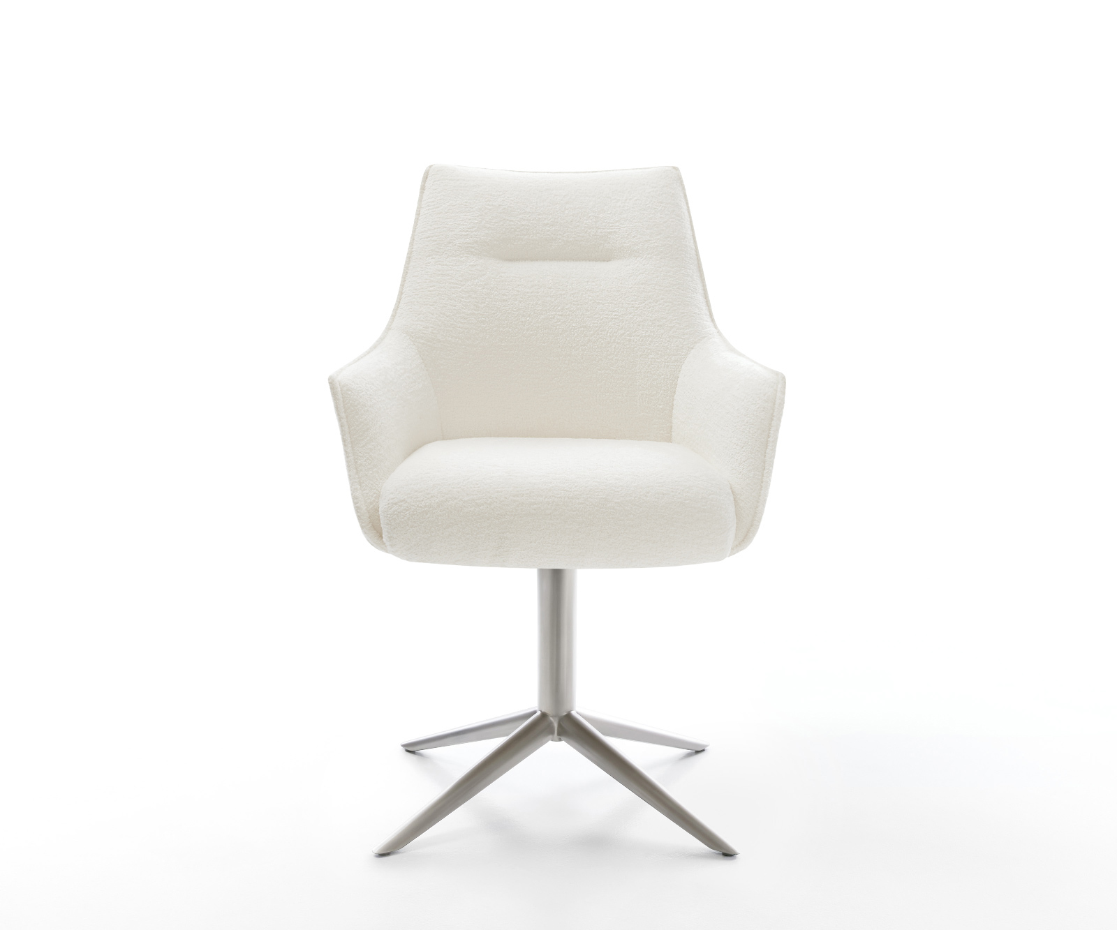 Jedálenská stolička Alja-Flex s opierkami bouclé mäkký béžová krížová podstava nerezová oceľ 360° otočný hojdacia funkcia vrecková pružina - Image 2