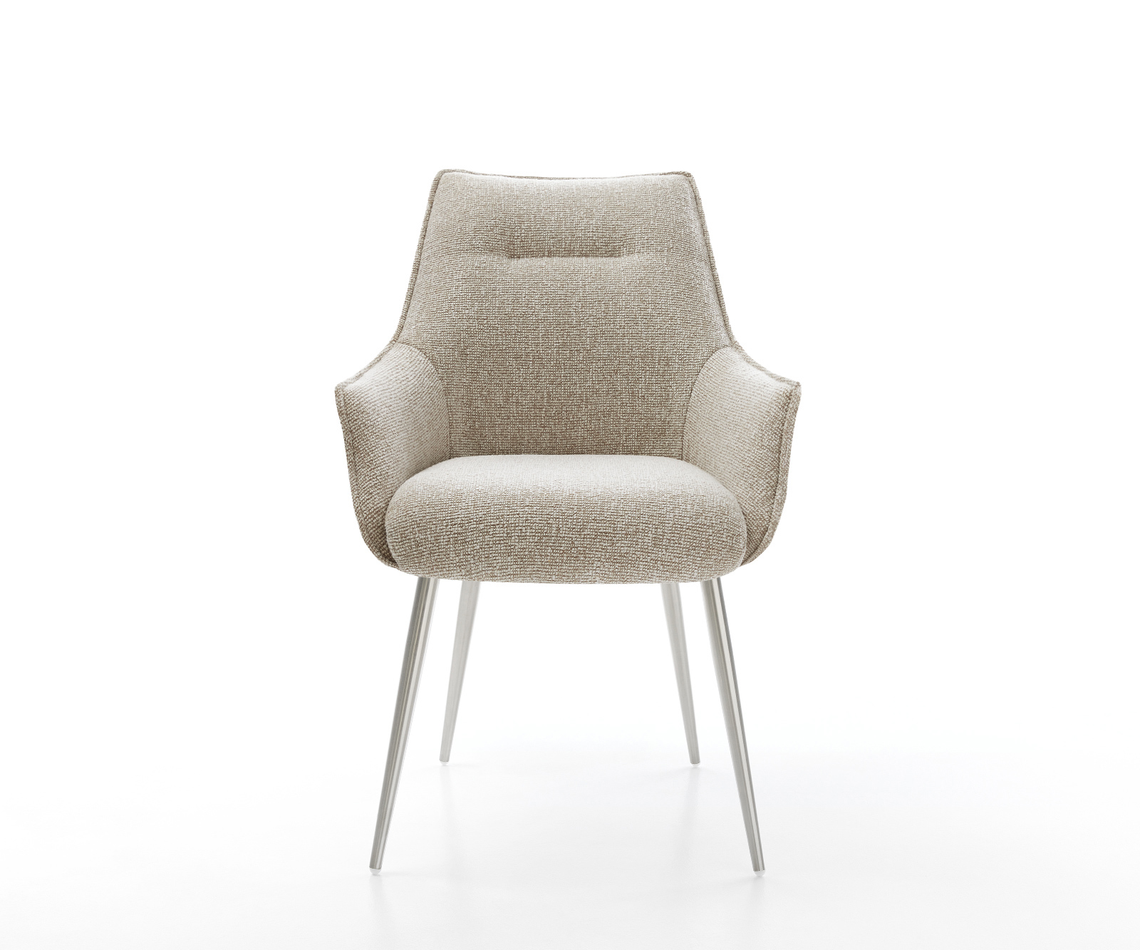 Jedálenská stolička Alja-Flex s opierkami tkanina mäkký béžová 4-nohá zúžená nerezová oceľ vrecková pružina - Image 2