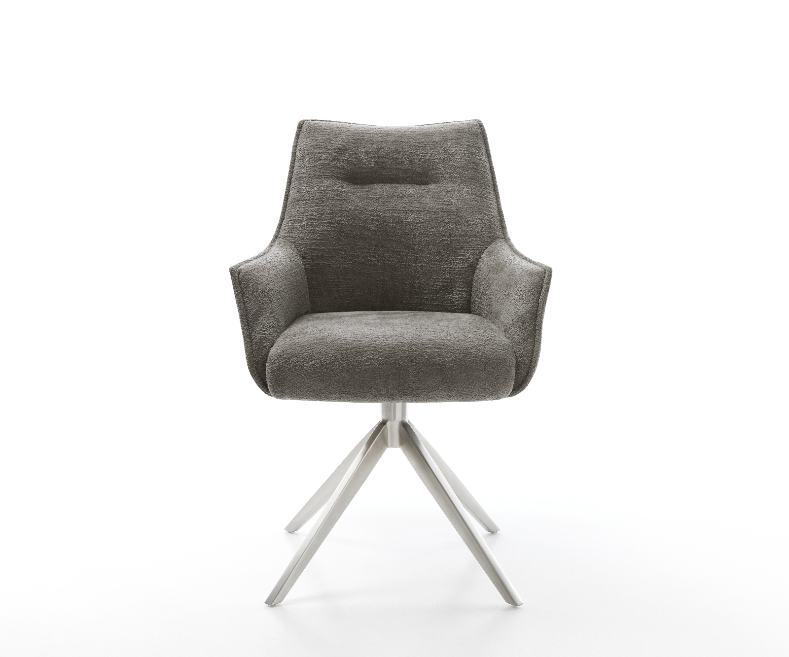 Jedálenská stolička Alja-Flex s opierkami bouclé mäkký tmavobéžová krížová podstava široká nerezová oceľ otočný 360° hojdacia funkcia vrecková pružina - Image 2