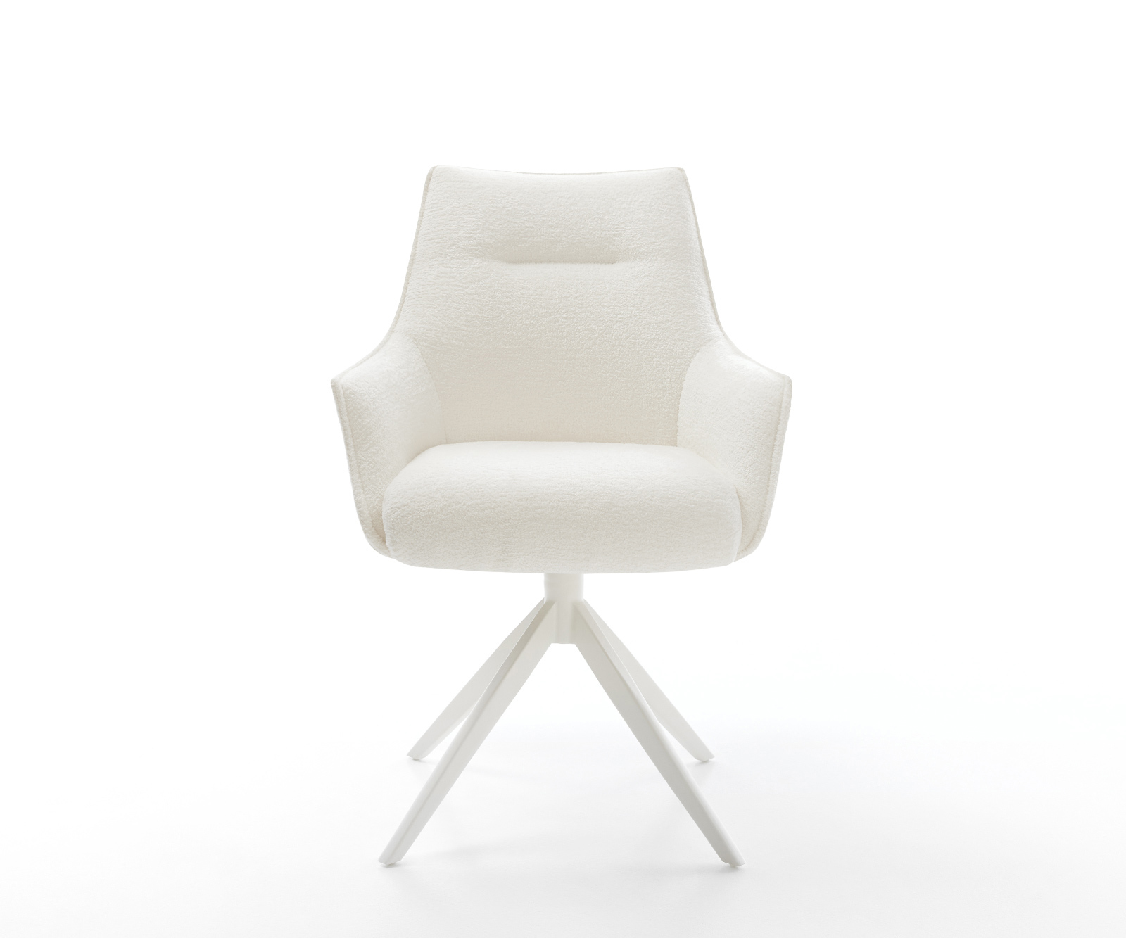 Jedálenská stolička Alja-Flex s opierkami bouclé mäkký béžová krížová podstava široká biela 360° otočný hojdacia funkcia vrecková pružina - Image 2