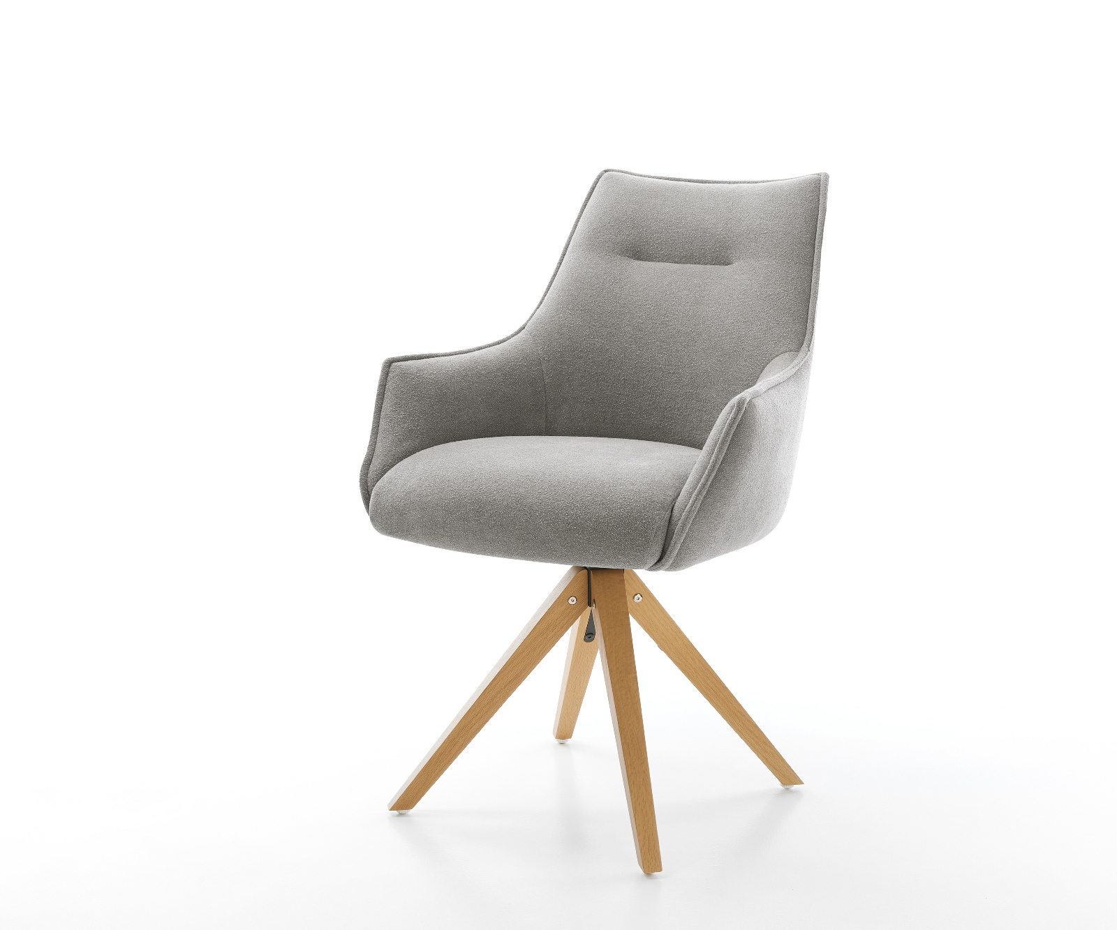 Jedálenská stolička Alja-Flex s opierkami texturovaná látka mäkká sivá drevená podstava hranatá prírodná 180° otočný vrecková pružina