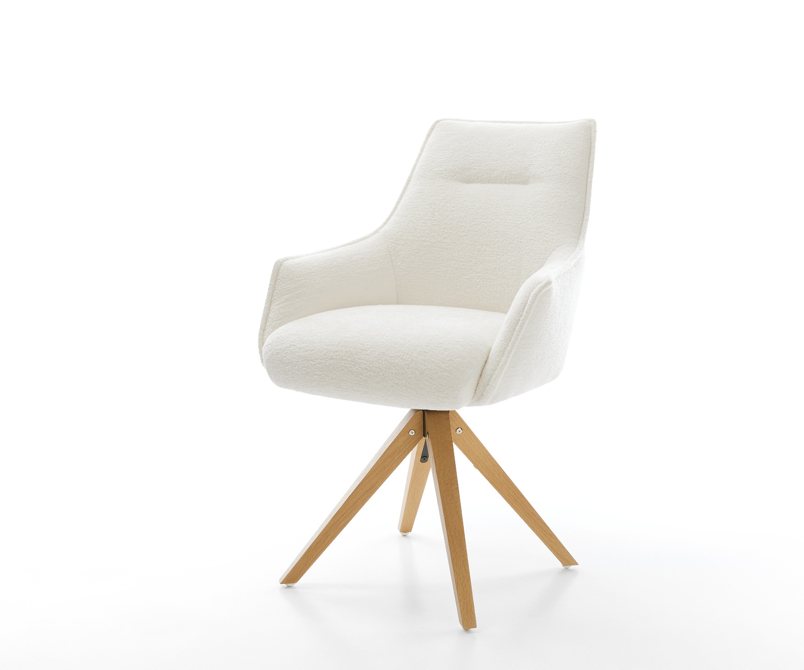 Jedálenská stolička Alja-Flex s opierkami bouclé mäkký béžová drevená podstava hranatá prírodná 180° otočný vrecková pružina