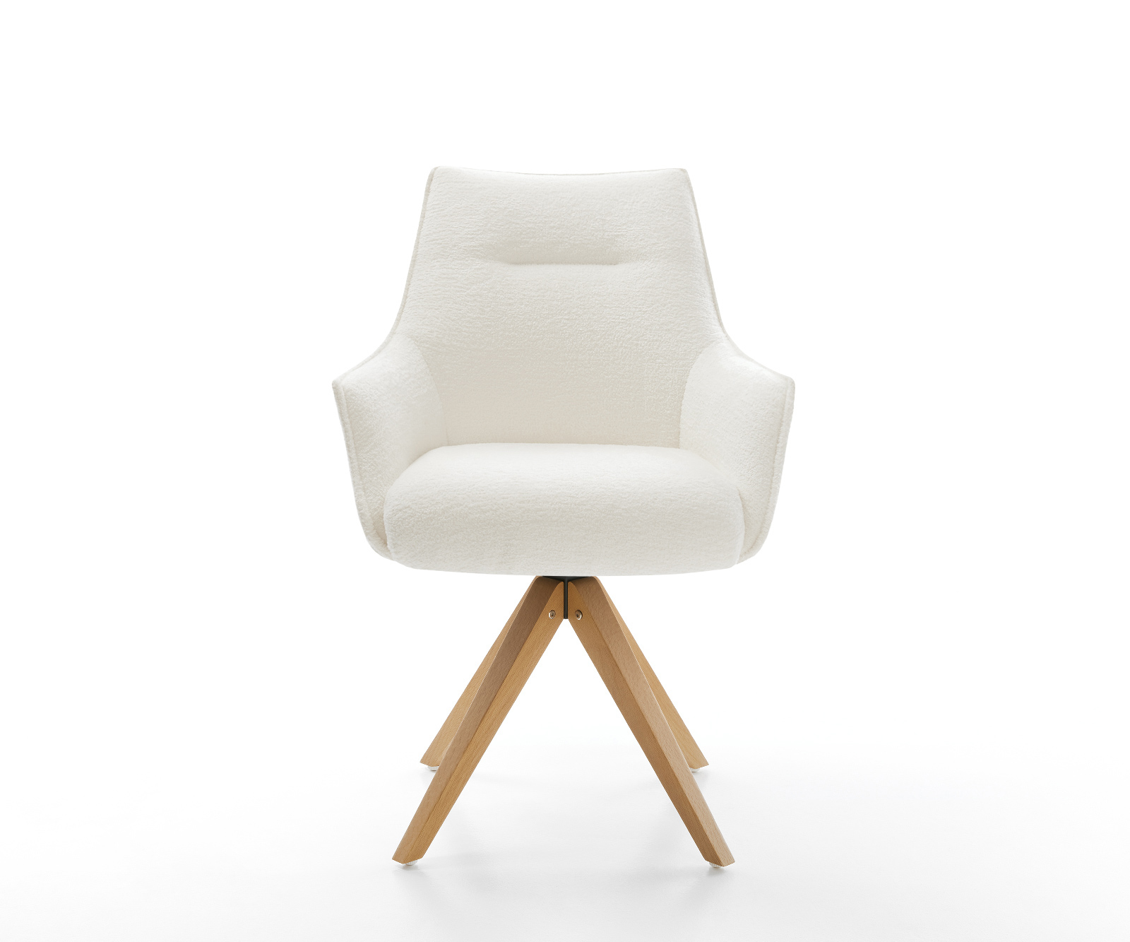 Jedálenská stolička Alja-Flex s opierkami bouclé mäkký béžová drevená podstava hranatá prírodná 180° otočný vrecková pružina - Image 2