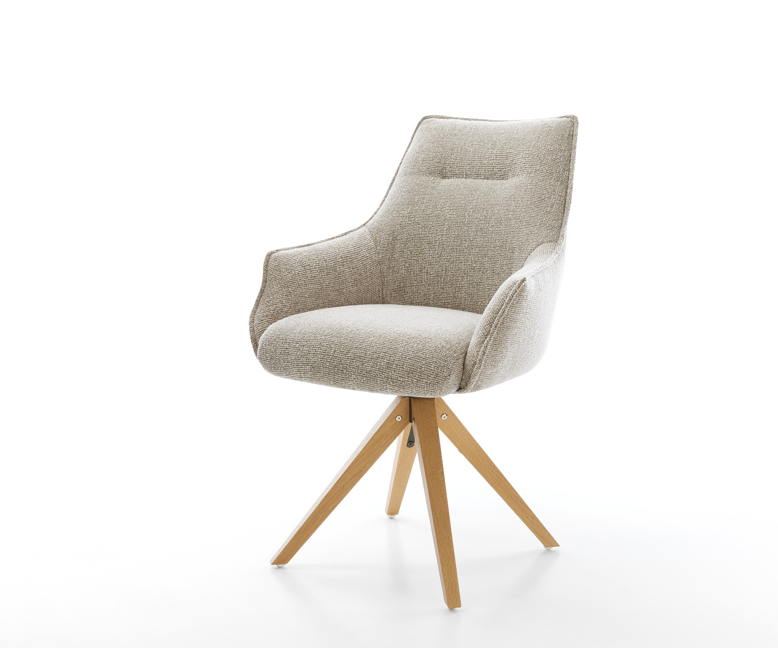 Jedálenská stolička Alja-Flex s opierkami tkanina mäkká béžová drevená podstava hranatá prírodná 180° otočný vrecková pružina