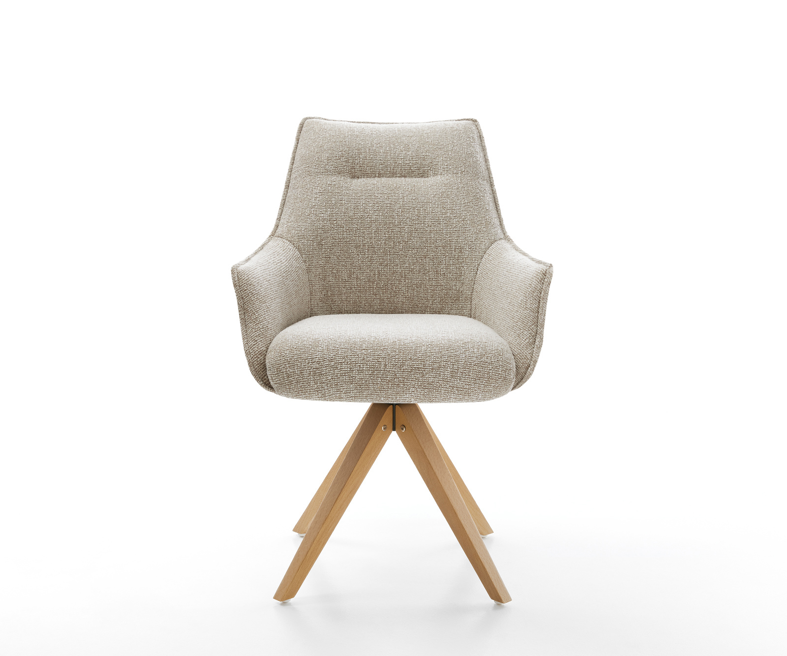 Jedálenská stolička Alja-Flex s opierkami tkanina mäkká béžová drevená podstava hranatá prírodná 180° otočný vrecková pružina - Image 2