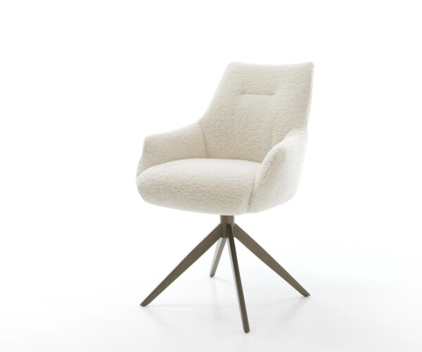 Jedálenská stolička Alja-Flex s opierkami teddy látka béžová krížová podstava široká titánová farba 360° otočný kolísacia funkcia vrecková pružina