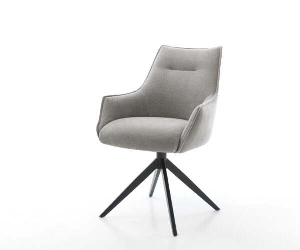 Jedálenská stolička Alja-Flex s opierkami texturovaná látka mäkká sivá krížová podstava široká čierna otočný o 360° hojdacia funkcia vrecková pružina