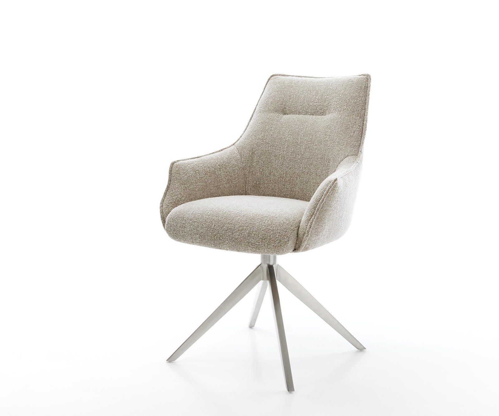 Jedálenská stolička Alja-Flex s opierkami tkanina mäkká béžová krížová podstava široká nerezová oceľ 360° otočný hojdacia funkcia vrecková pružina