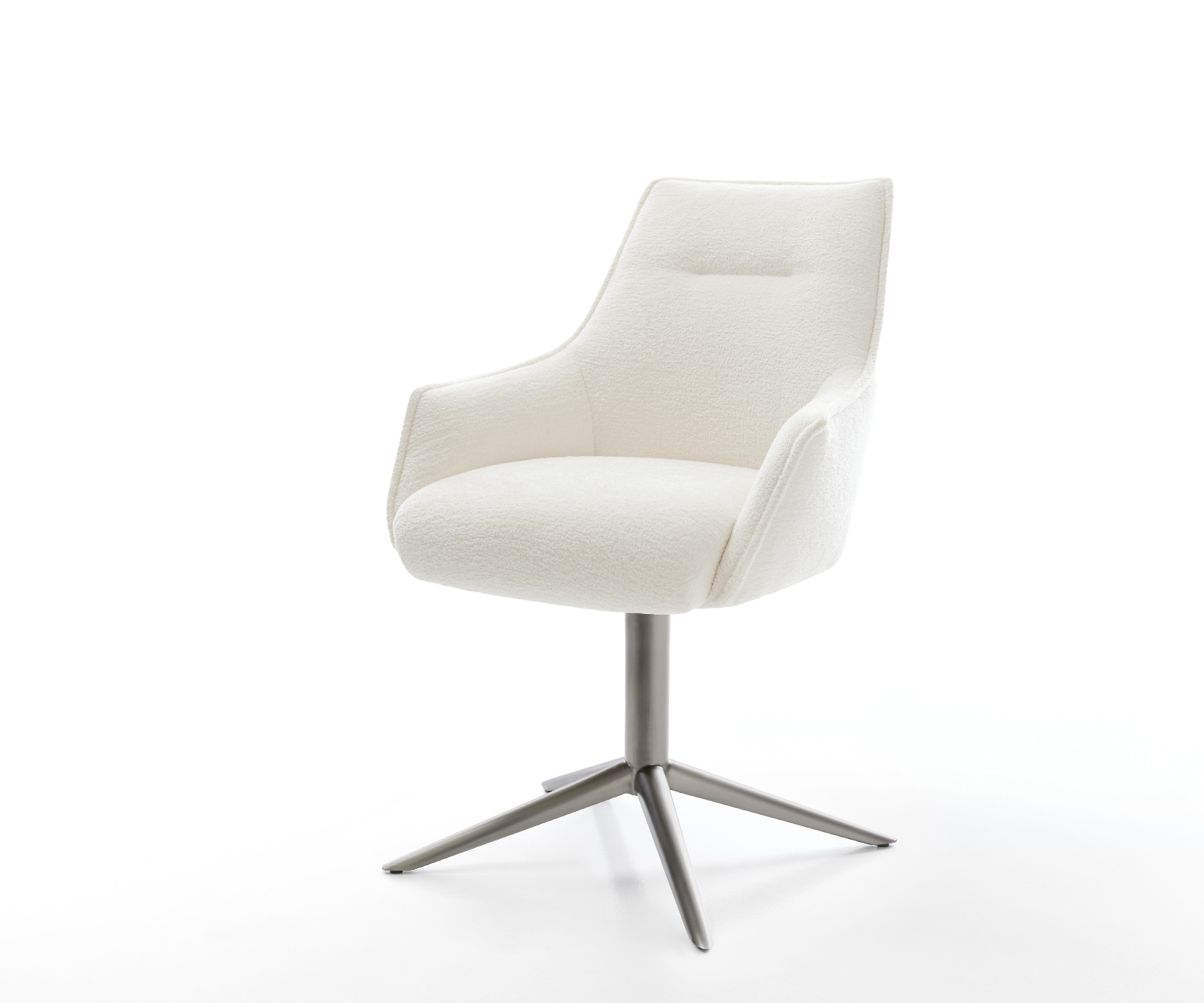 Jedálenská stolička Alja-Flex s opierkami bouclé mäkký béžová podstava grafitová 360° otočný hojdacia funkcia vrecková pružina