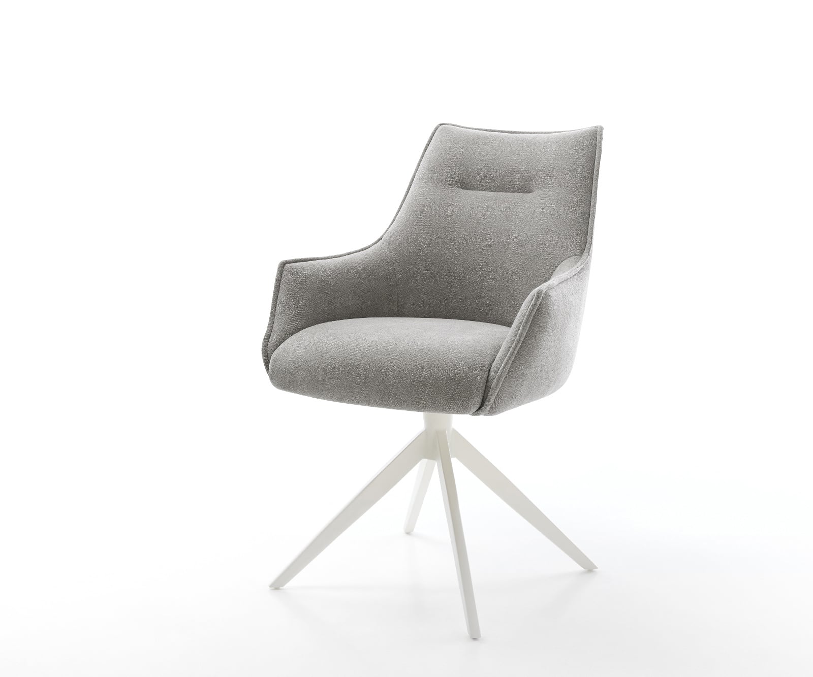 Jedálenská stolička Alja-Flex s opierkami texturovaná látka mäkká sivá krížová podstava široká biela 360° otočná hojdacia funkcia vrecková pružina