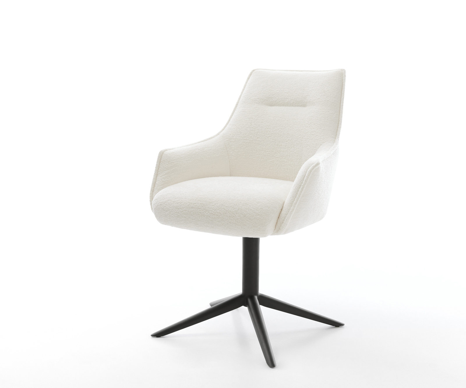 Jedálenská stolička Alja-Flex s opierkami bouclé mäkký béžová podstava čierna 360° otočný hojdacia funkcia vrecková pružina